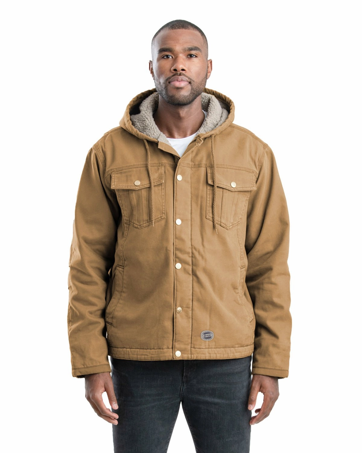 Long Length Berne Mens Vintage Washed Sherpa-Lined Hooded Brown Duck 100% Cotton Jacket