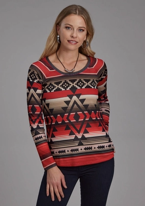 Roper Womens Aztec Sublimation Red/Black Polyester L/S Tunic Non-Iron