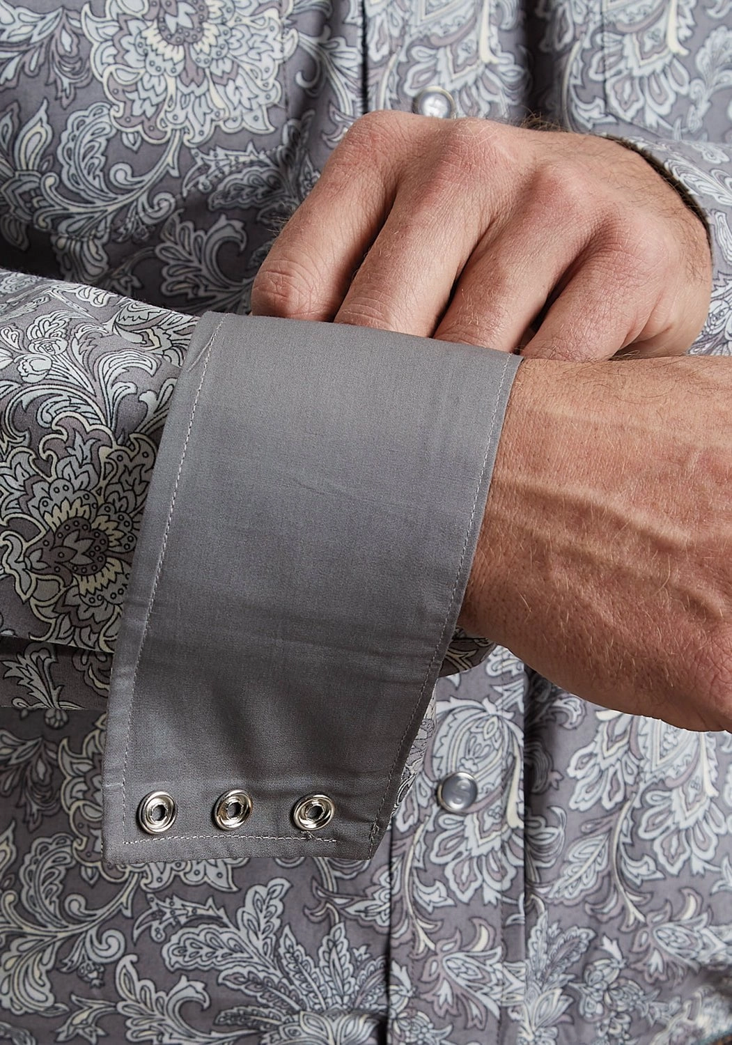 Dynamic Design Rugged Style Stetson Mens Silver Spring Paisley Grey 100% Cotton L/S Shirt