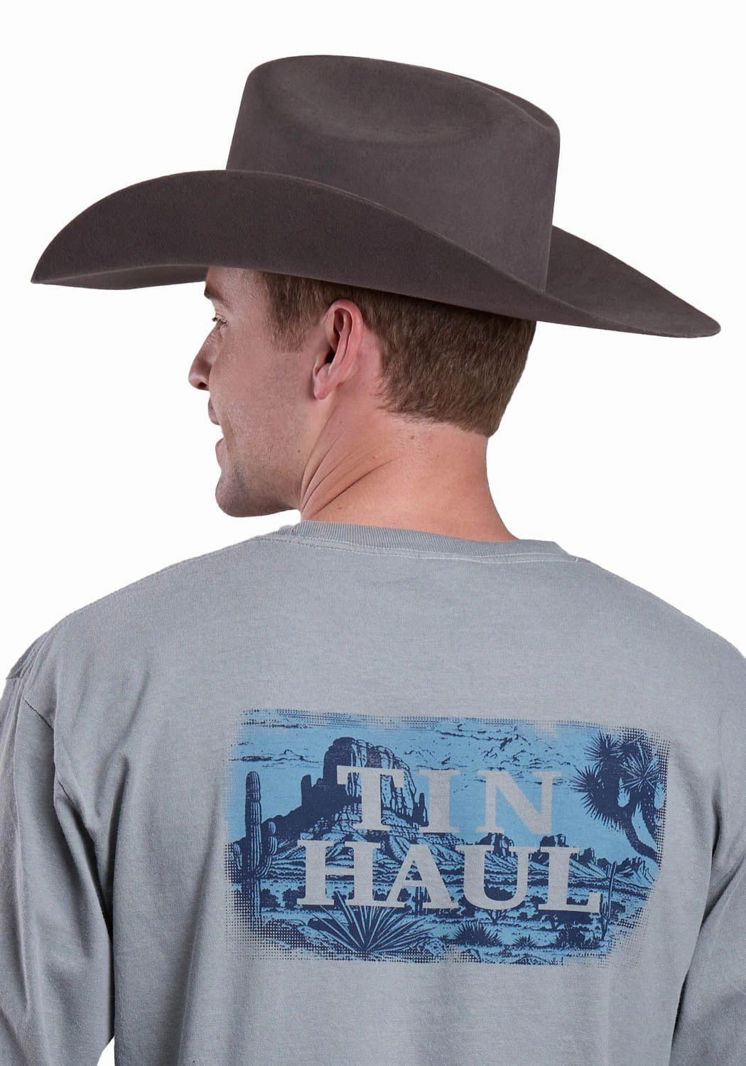 Tin Haul Mens Back Desert Scene Grey 100% Cotton S/S T-Shirt Fur combination Stylish Outfit