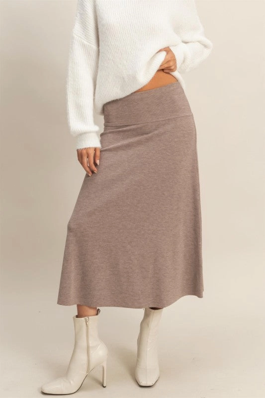 Autumn Contemporary Ribbed Knit Skirt Twist Front Design Classic Comfort