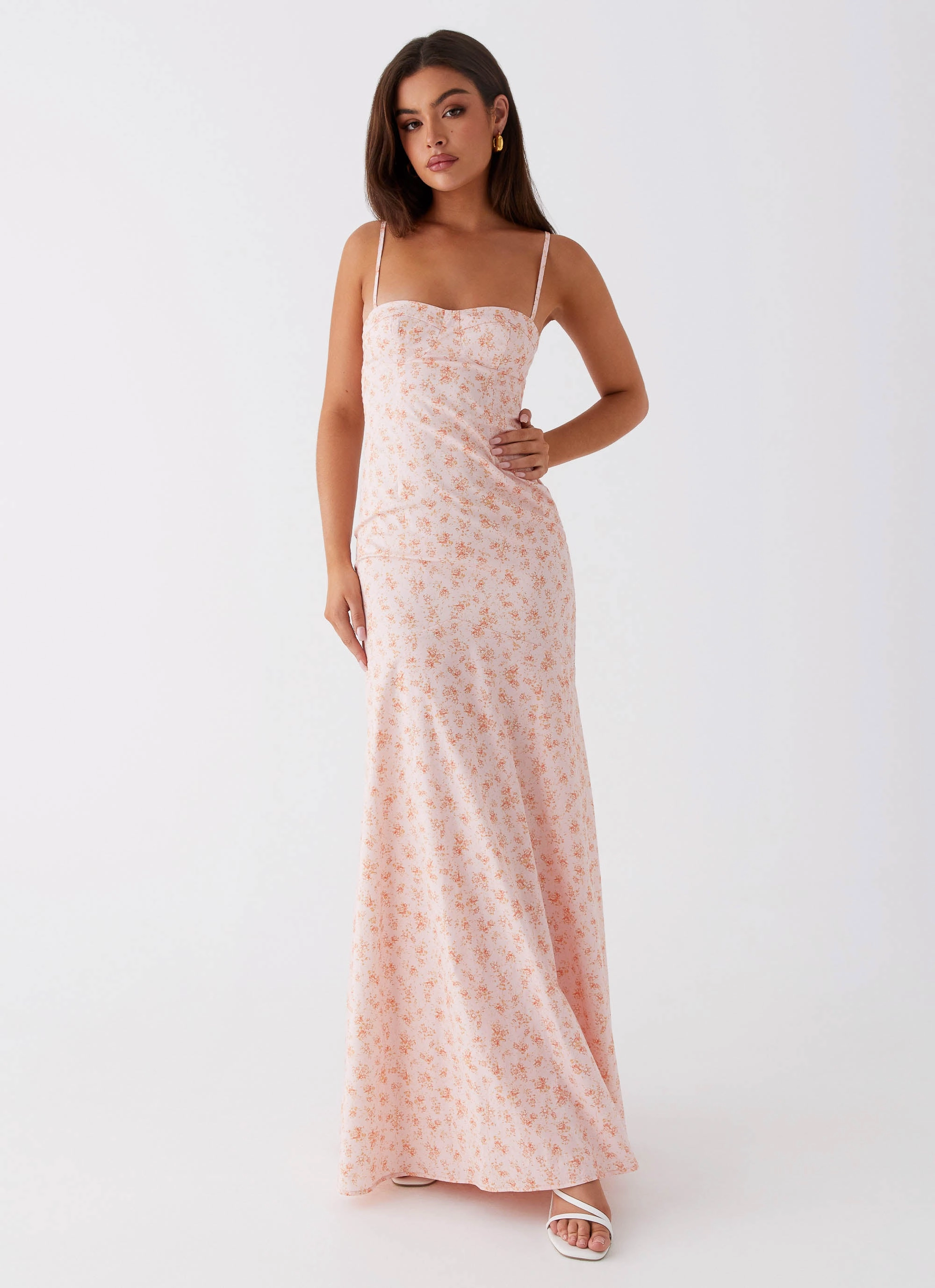 Layered Outerwear Modern Minimal Britney Maxi Dress - Pink Ditsy Floral