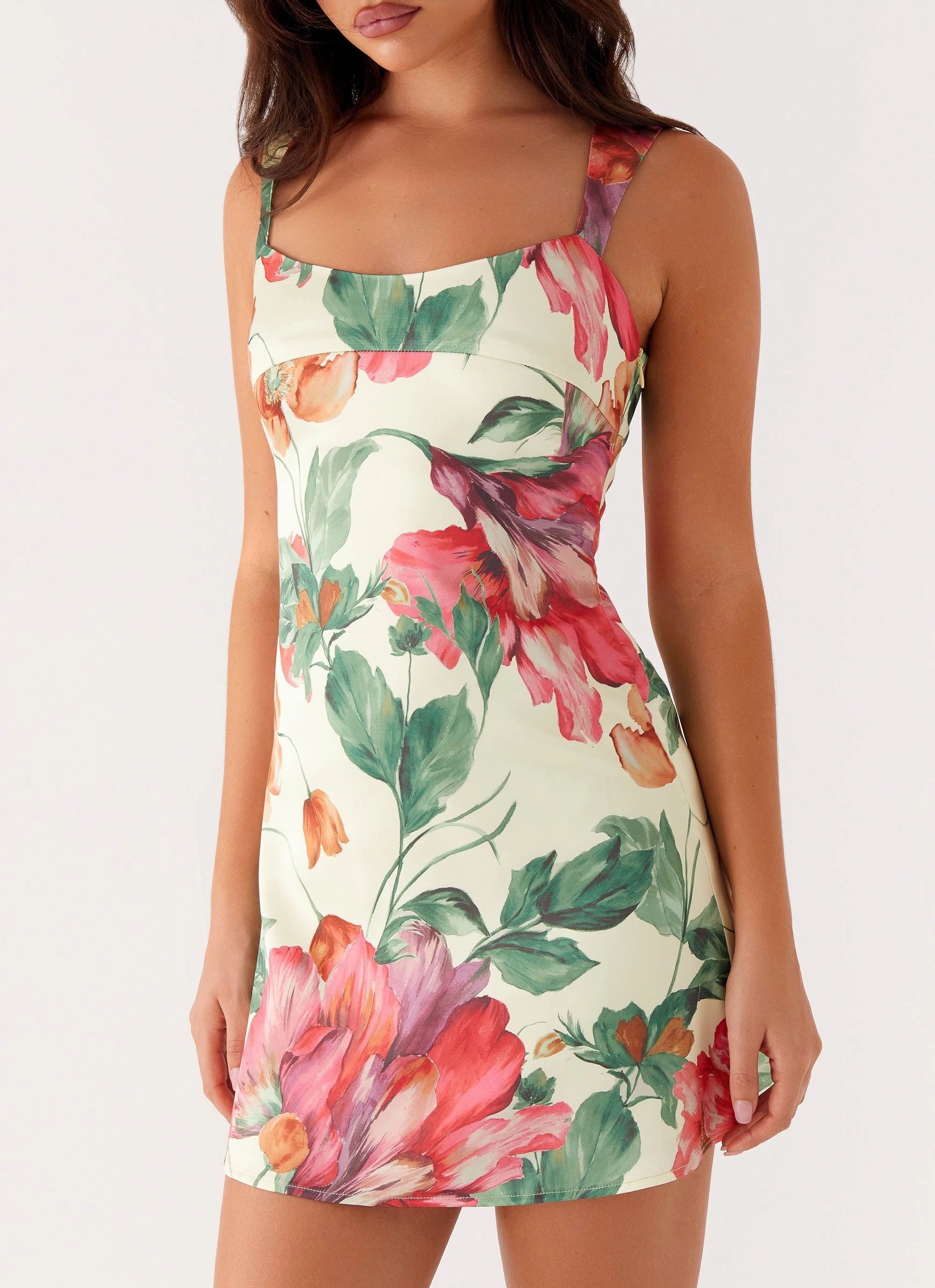 Timeless Outerwear Chic Fashion Odette Satin Mini Dress - Yellow Floral