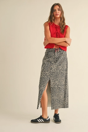 Leopard Print Midi Skirt Casual Comfort