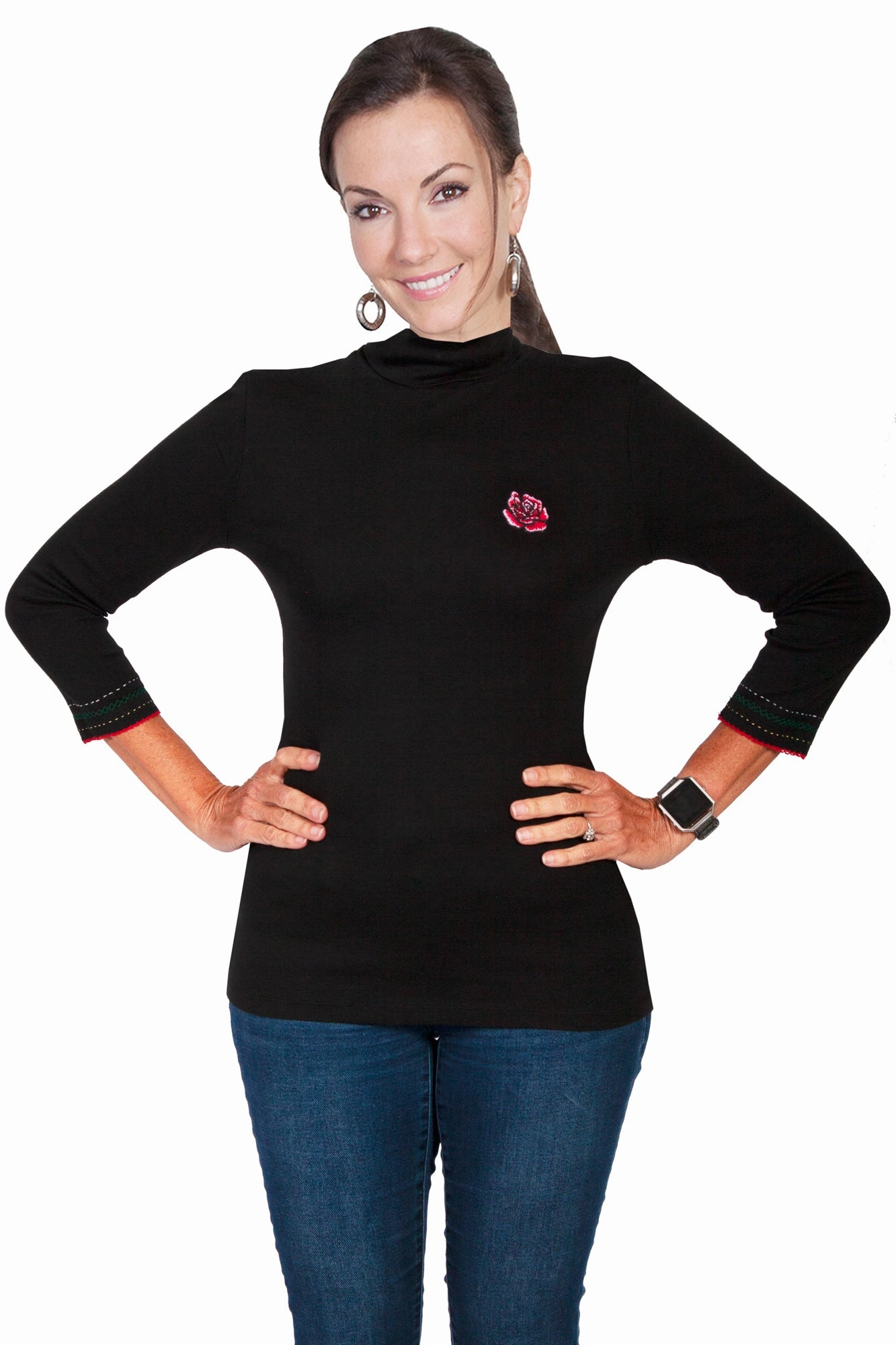 Tagless Labeling Stylish Knitwear Scully Womens Black 100% Cotton Turtleneck Sweater