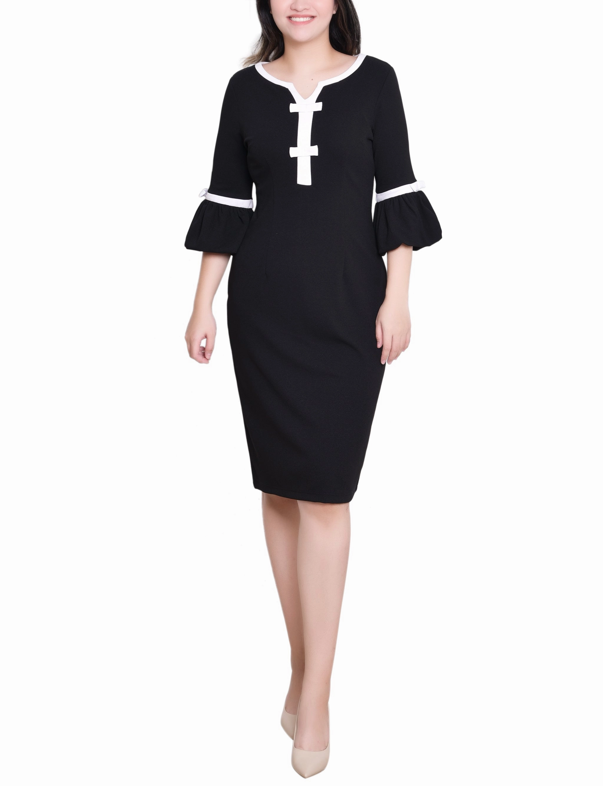 Stylish Mood Classic Motion 3/4 Sleeve Contrast Detail Dress