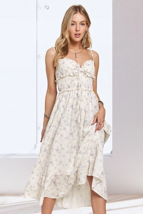 MALINA RUFFLED SMOCKING TOP FLORAL MIDI DRESS Breath Ease