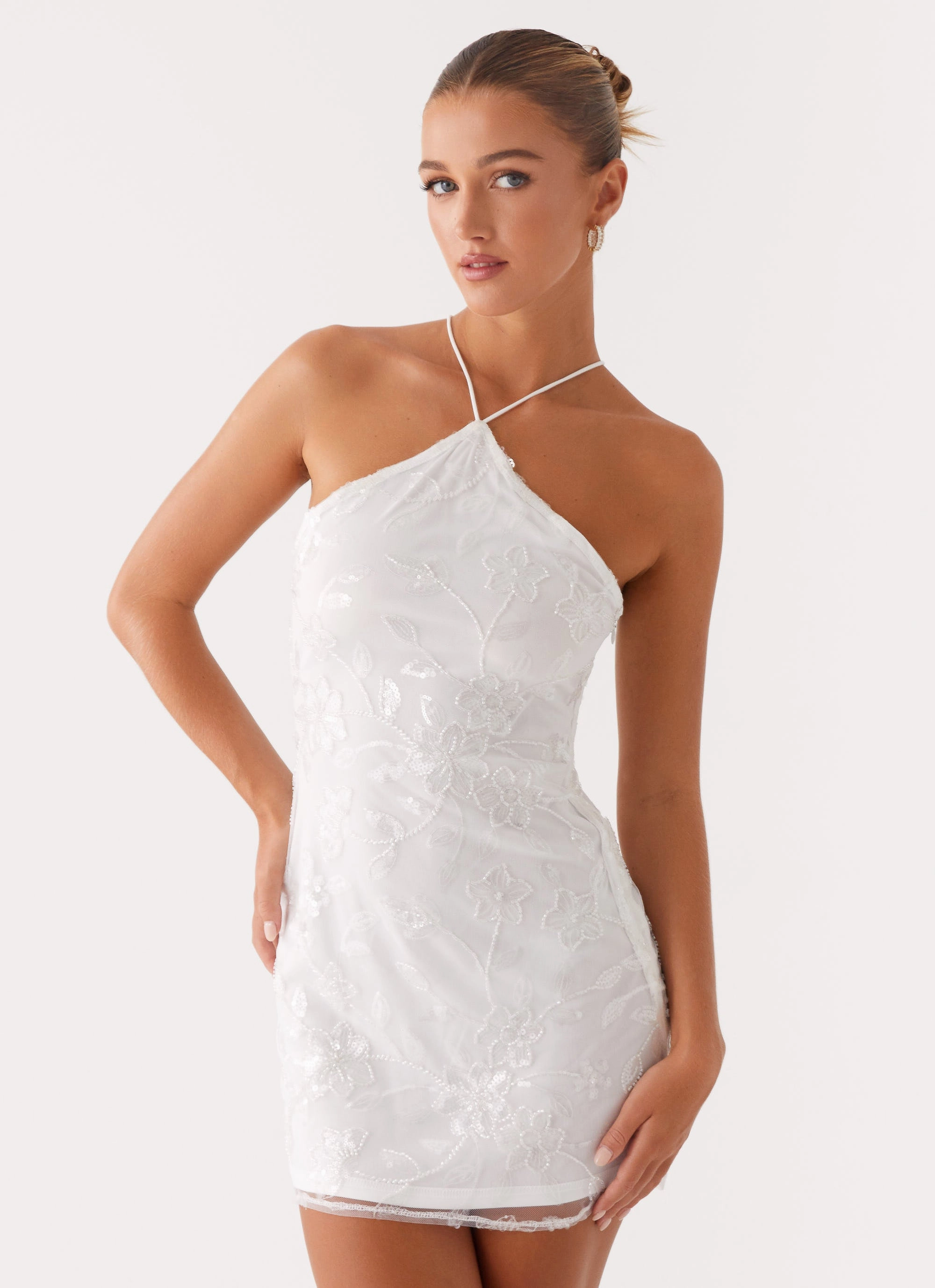 Light Drape Curvy Glam Rumi Beaded Mini Dress - White