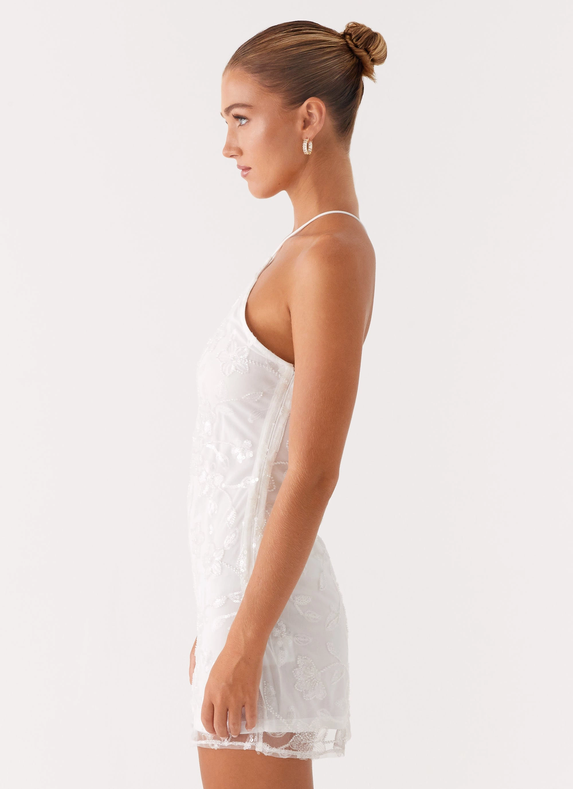Stylish and Simple Rumi Beaded Mini Dress - White
