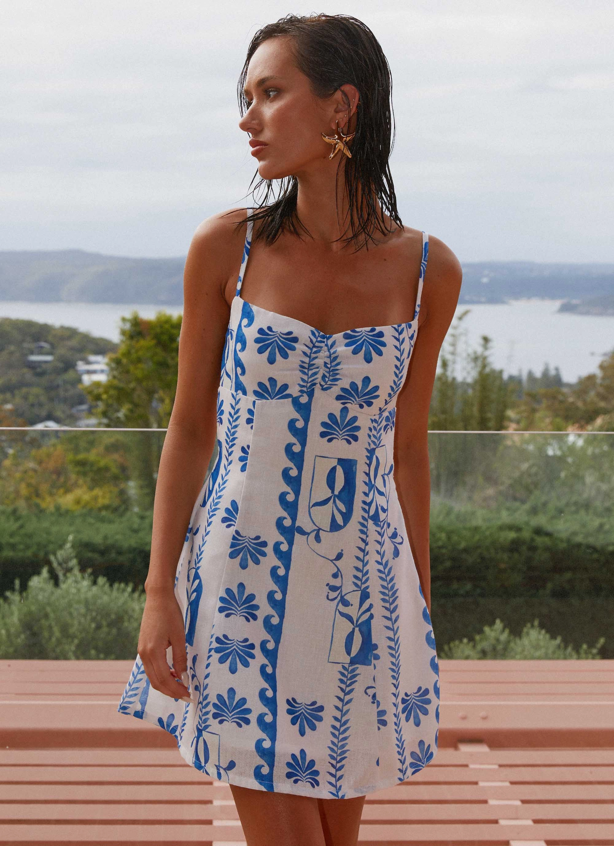 Isra Linen Mini Dress - Floral Wave Theater-Night garden wedding