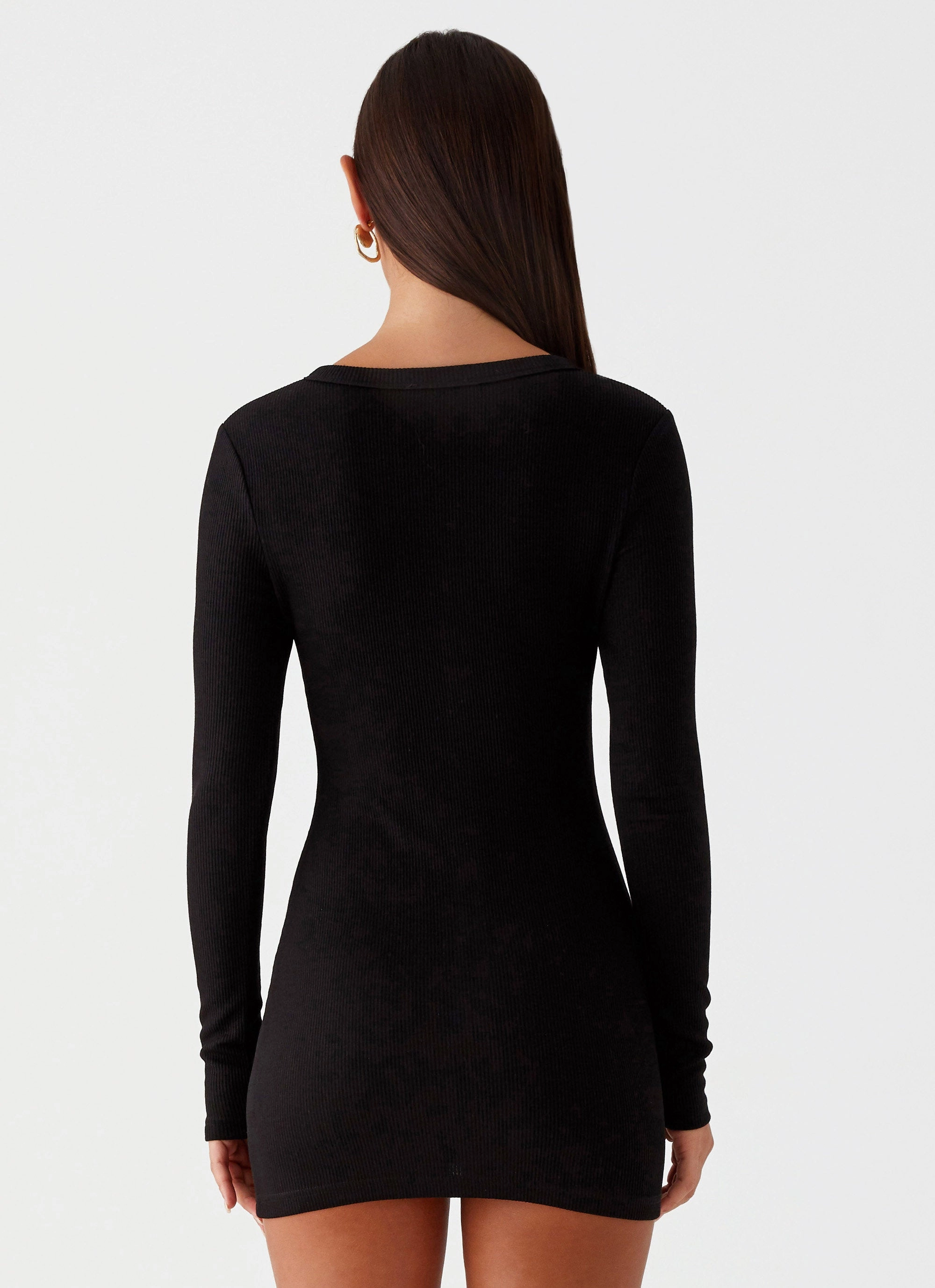 Ailee Long Sleeve Mini Dress - Black Flowy Texture
