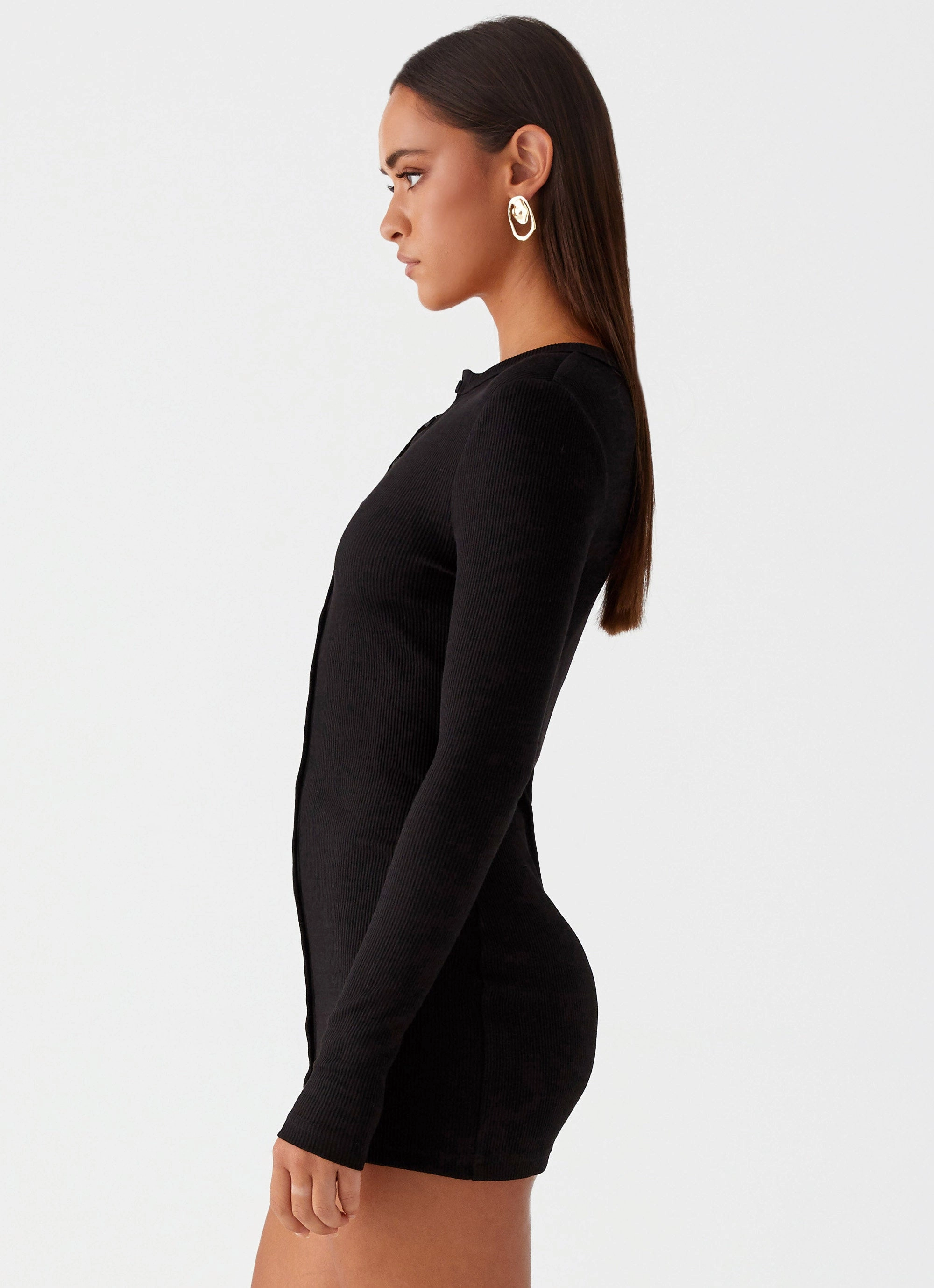 Ailee Long Sleeve Mini Dress - Black Coastal Soft