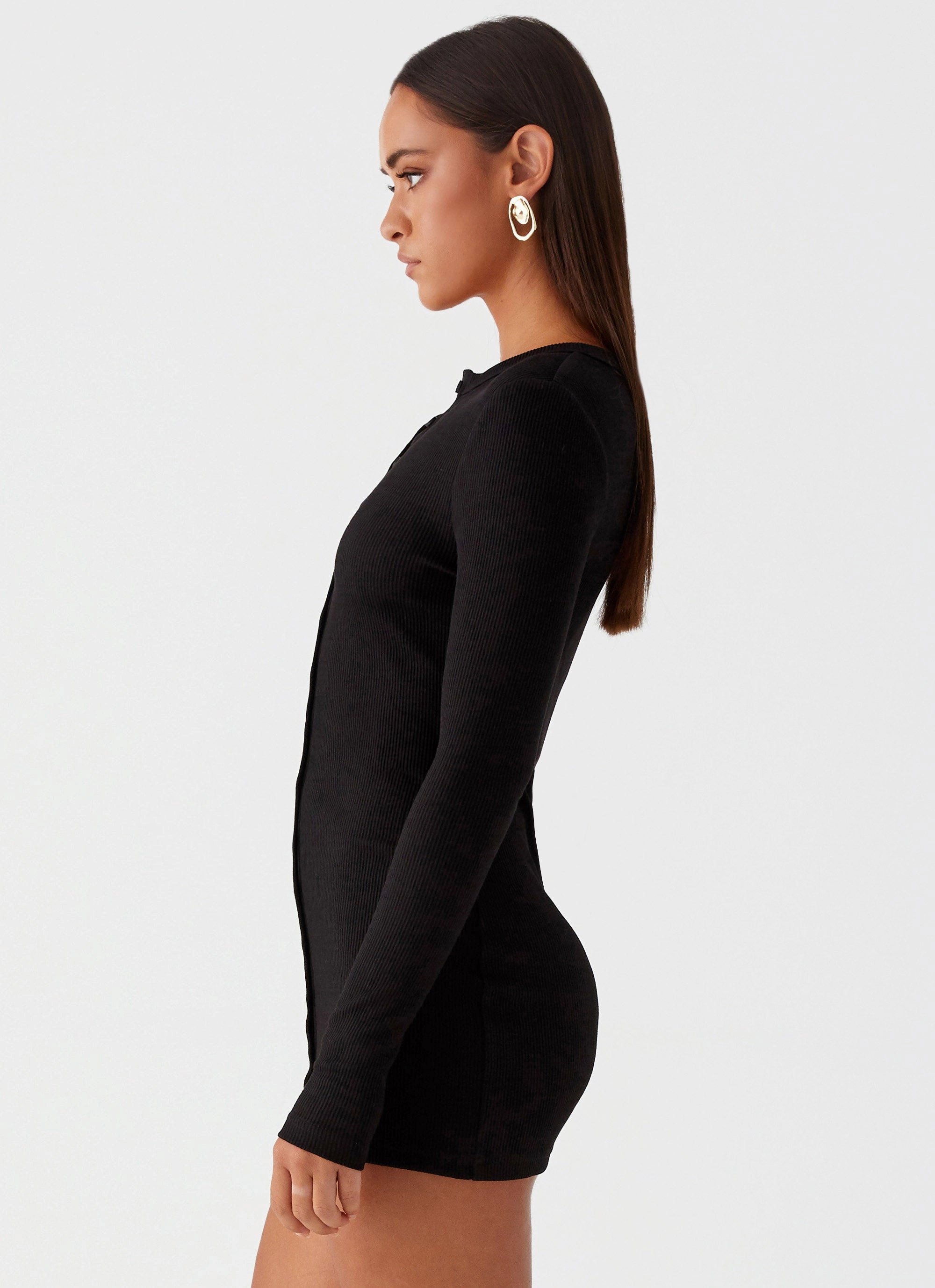 Modern Silhouette soft elegance Ailee Long Sleeve Mini Dress - Black