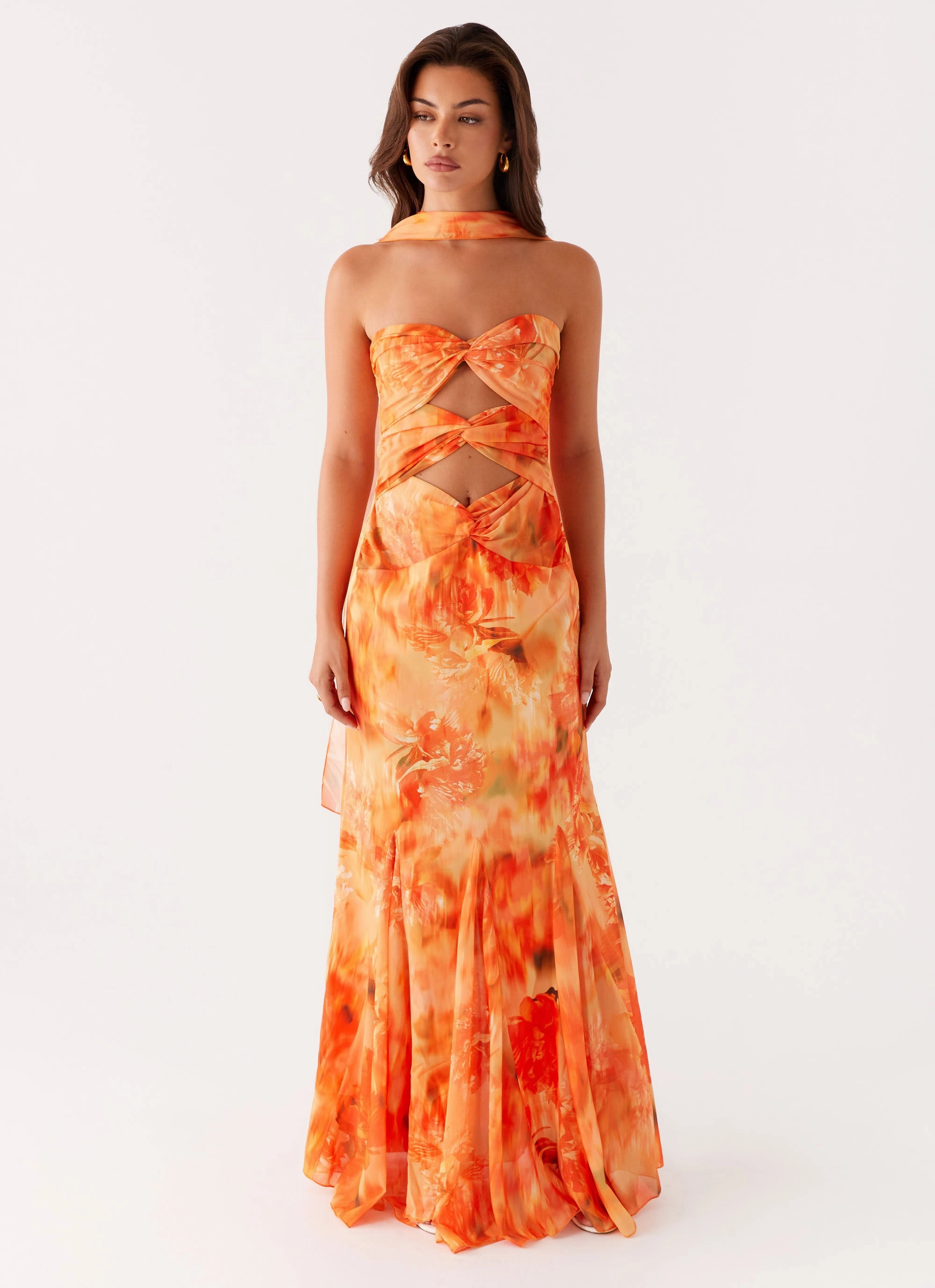 Airy Comfort Melrose Satin Chiffon Maxi Dress - Sunset Floral