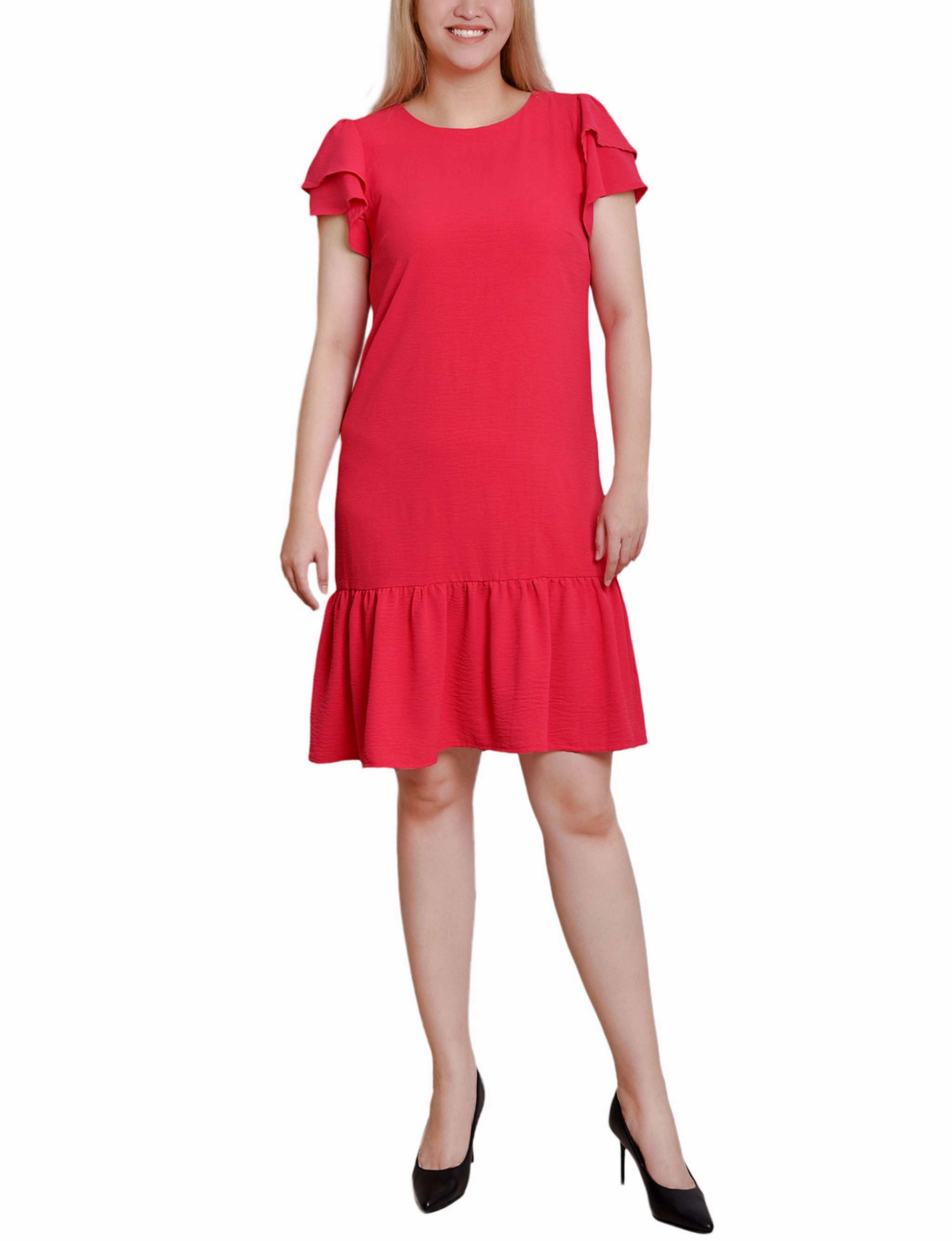 Sheer Layer Fashion Daily Petite Double Layer Flutter Sleeve Dress