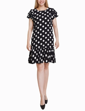 Petite Double Layer Flutter Sleeve Dress Bow Glow