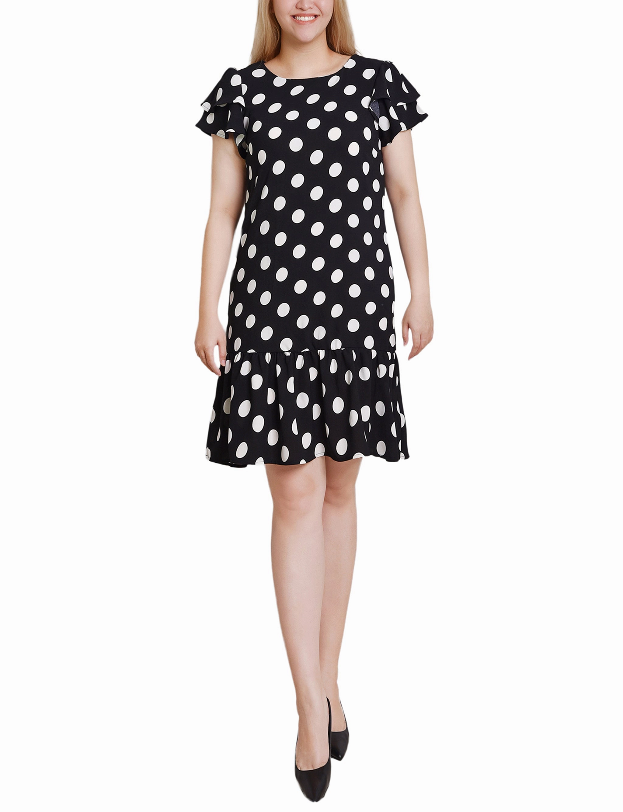 Petite Double Layer Flutter Sleeve Dress Layering Piece Natural Fit