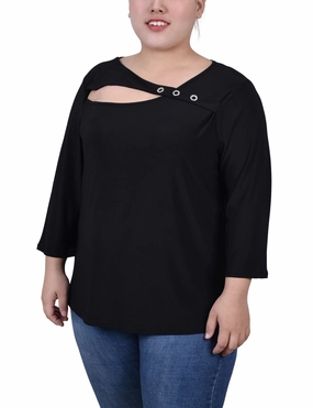 Delicate Mood Plus Size 3/4 Sleeve Cutout Top