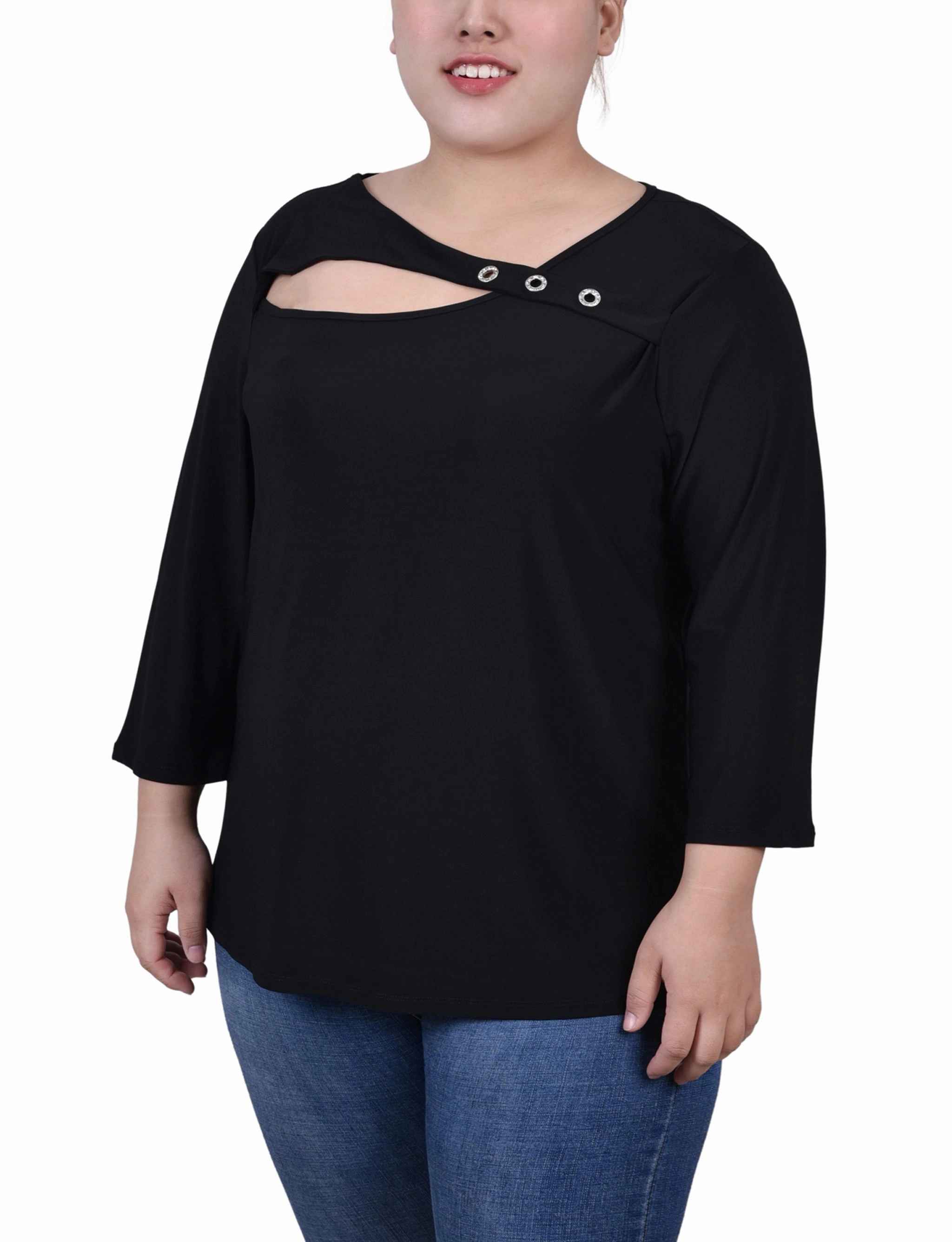 Blush Glow Smart Tones Plus Size 3/4 Sleeve Cutout Top
