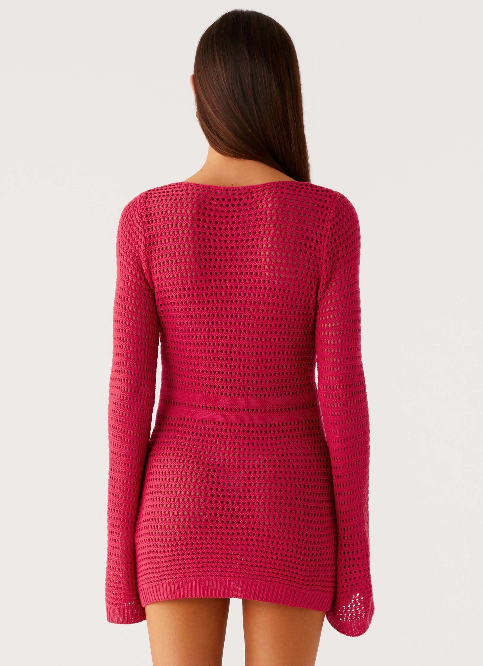 Sunriser Crochet Mini Dress - Pink High Neck Coat Elegant Styling