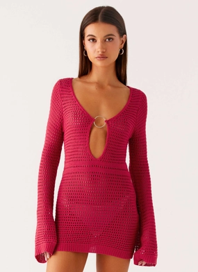 Casual Fashion Winter Ready Coat Sunriser Crochet Mini Dress - Pink