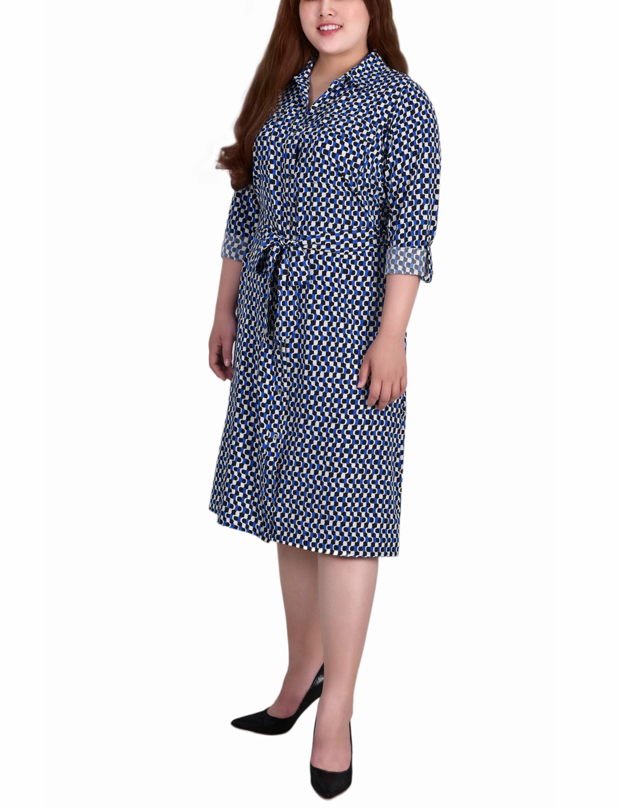 Plus Size Long Sleeve Roll Tab Shirtdress Cozy Mood Modern Wear