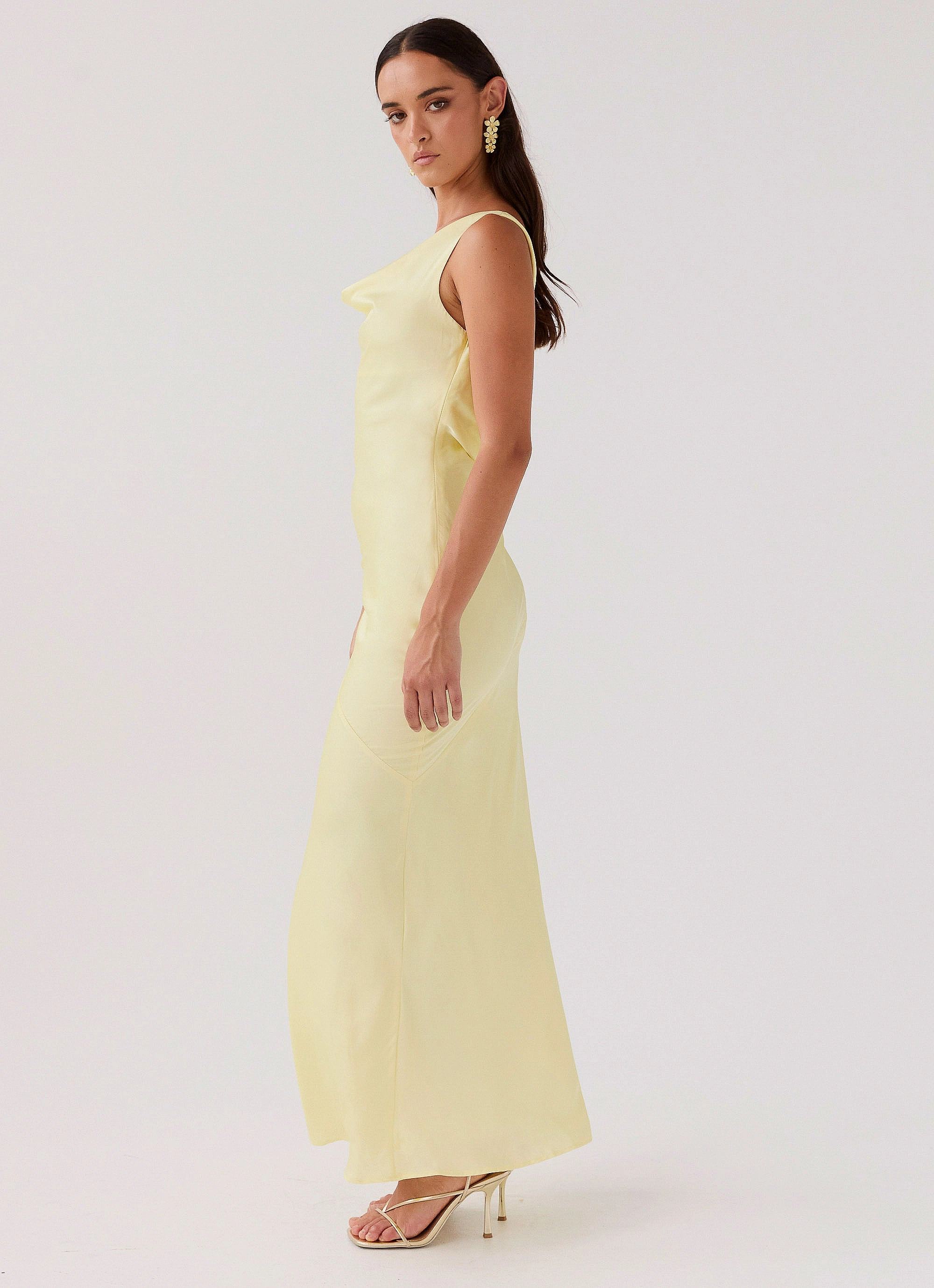 Be Mine Satin Maxi Dress - Canary Plaid Design