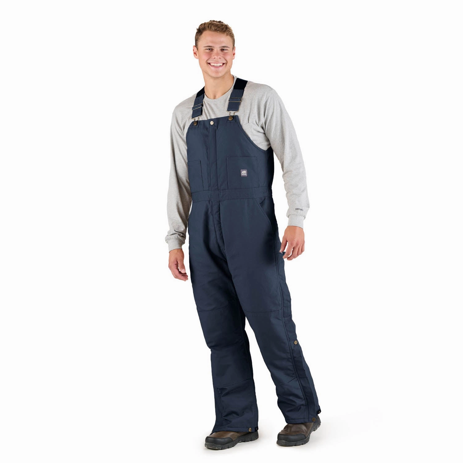 Berne Mens Navy 100% Cotton Deluxe Insulated Bib Overall Double Stitched Seams Eco Friendly Fabric