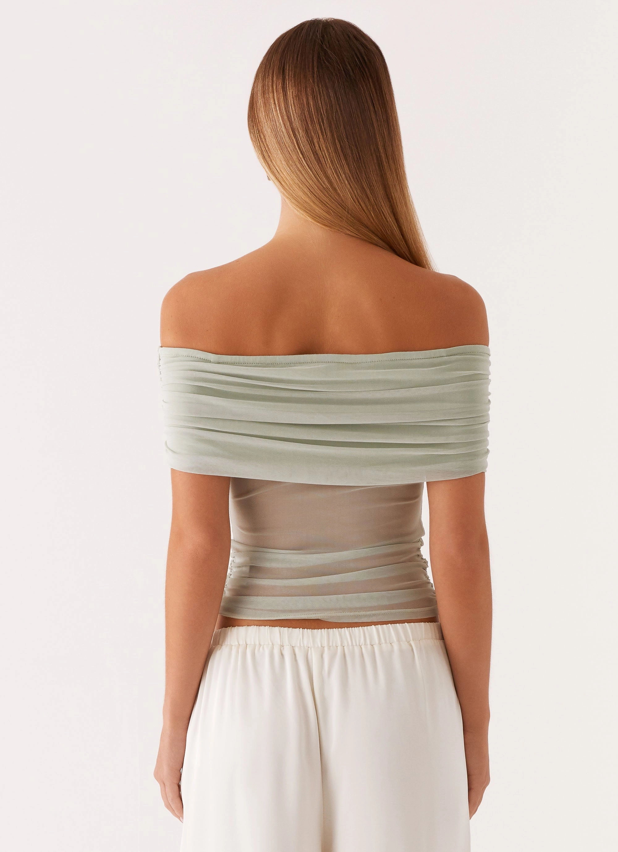 Nelly Off Shoulder Top - Pistachio Stylish Outfit