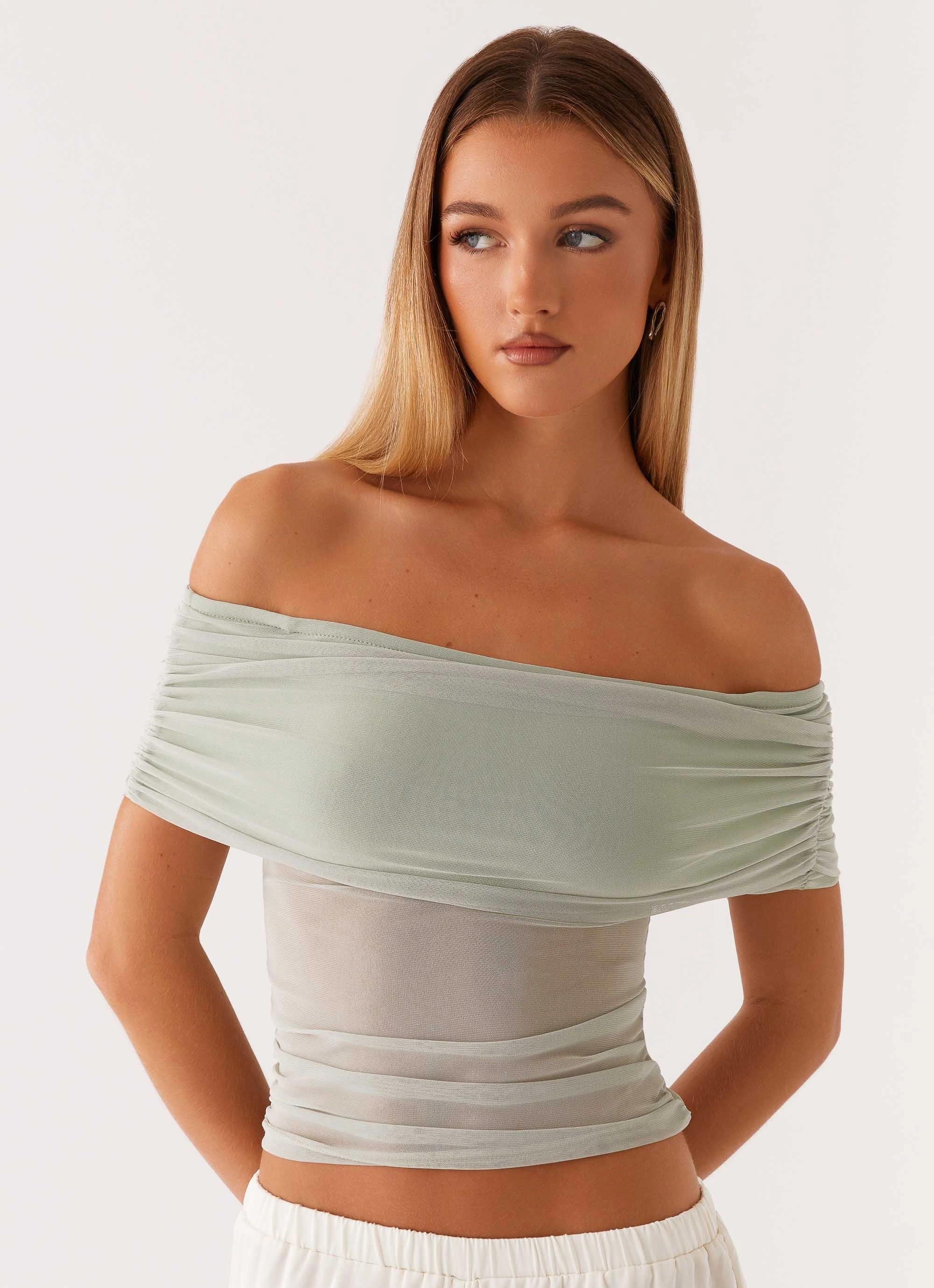 Cozy Fit Simple Style Nelly Off Shoulder Top - Pistachio