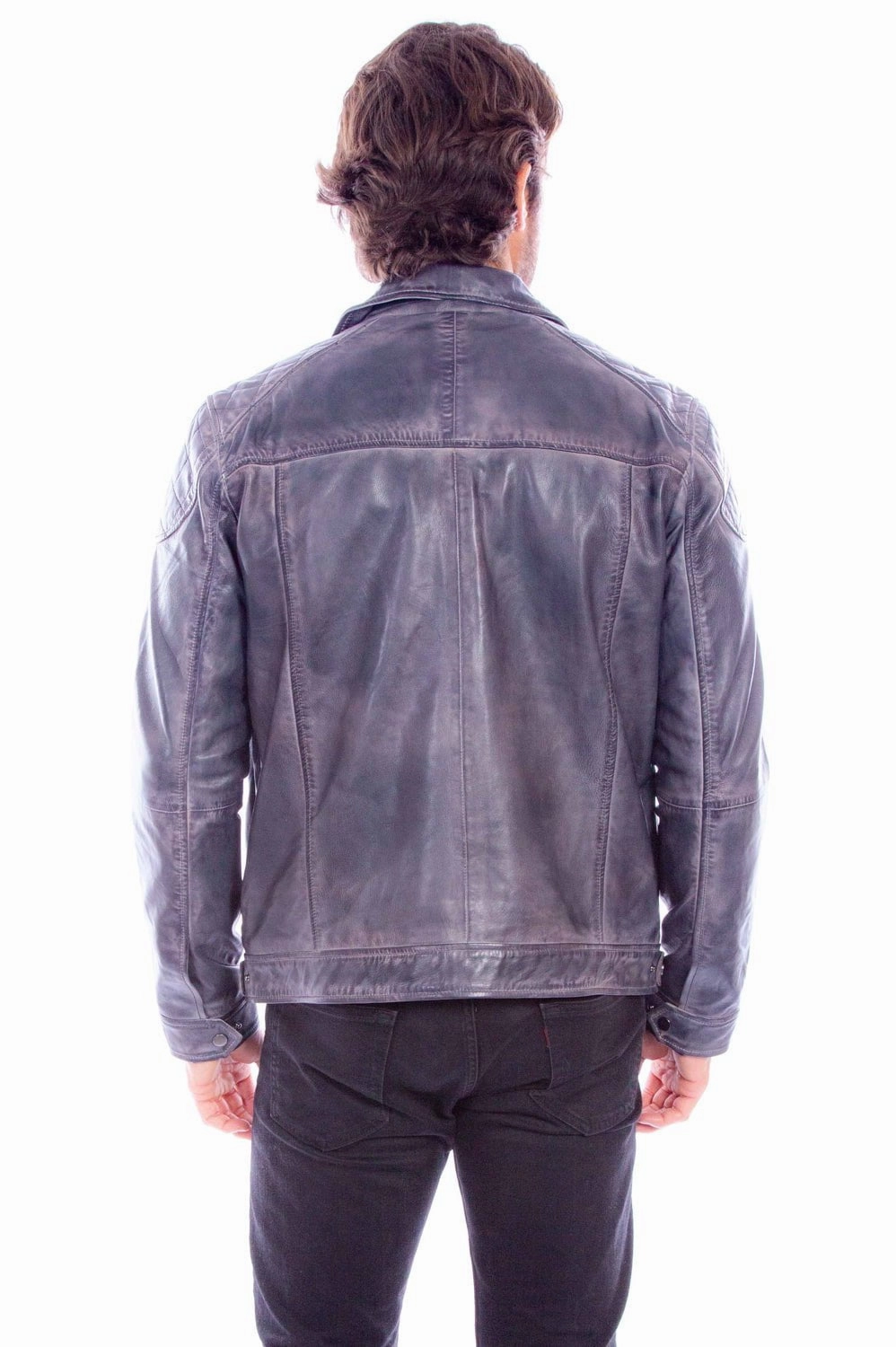 Anti Pilling Textile Scully Mens Zip Front Washed Grey Leather Leather Jacket