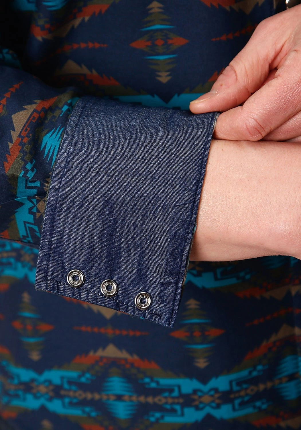 Wrinkle Resistant Material Lounge Comfort Roper Mens Turquoise 100% Cotton Blanket Horizontal L/S Snap Shirt