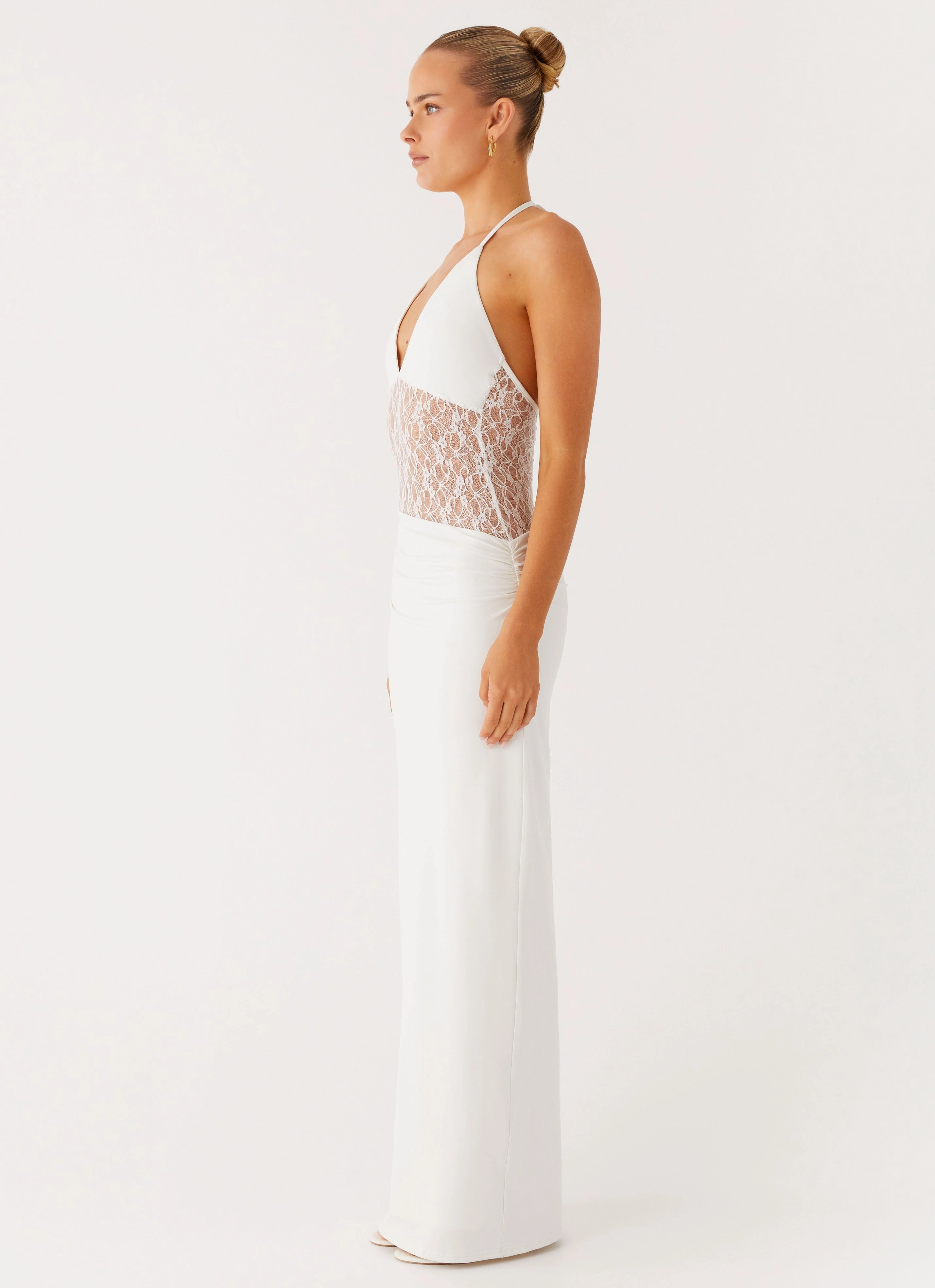 Glossy Finish Sleek Outerwear Enchant Lace Maxi Dress - Ivory