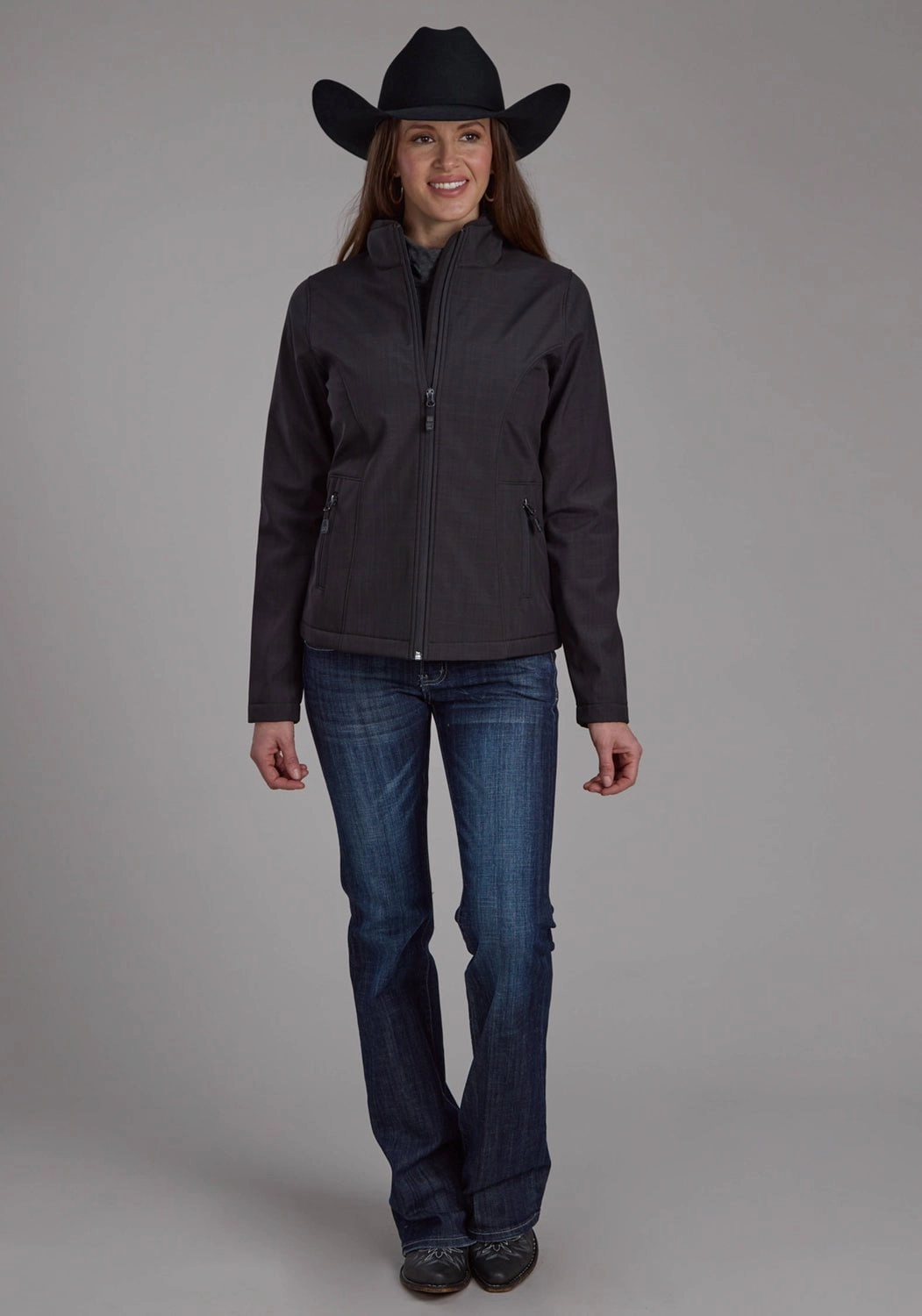 Roper Womens Bonded Fleece Heather Charcoal Poly/Spandex Softshell Jacket Lightweight Shell