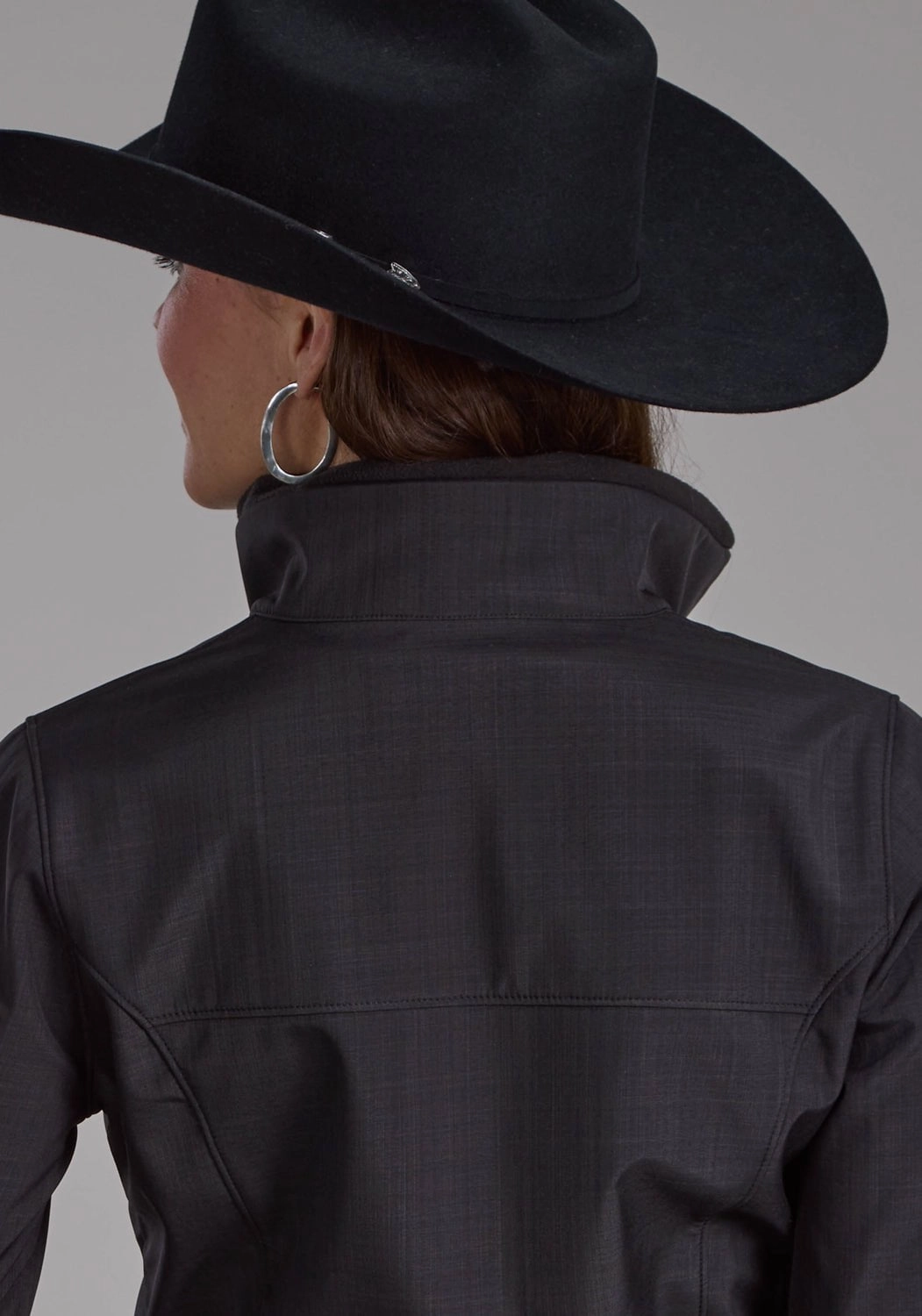 Neutral Street Style Oversized Silhouette Roper Womens Bonded Fleece Heather Charcoal Poly/Spandex Softshell Jacket