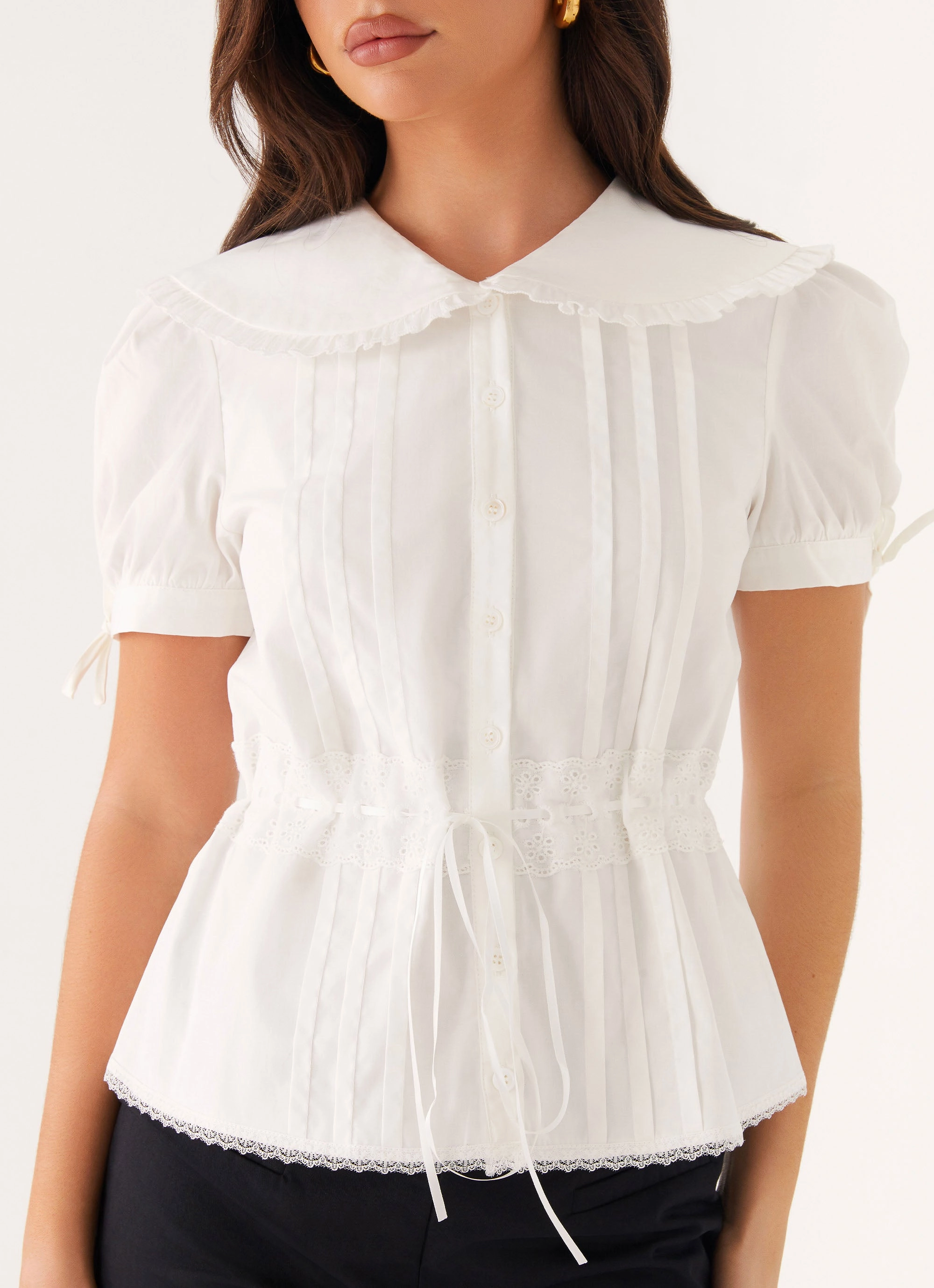 Valerie Blouse - White Stretch Material LightweightTexture