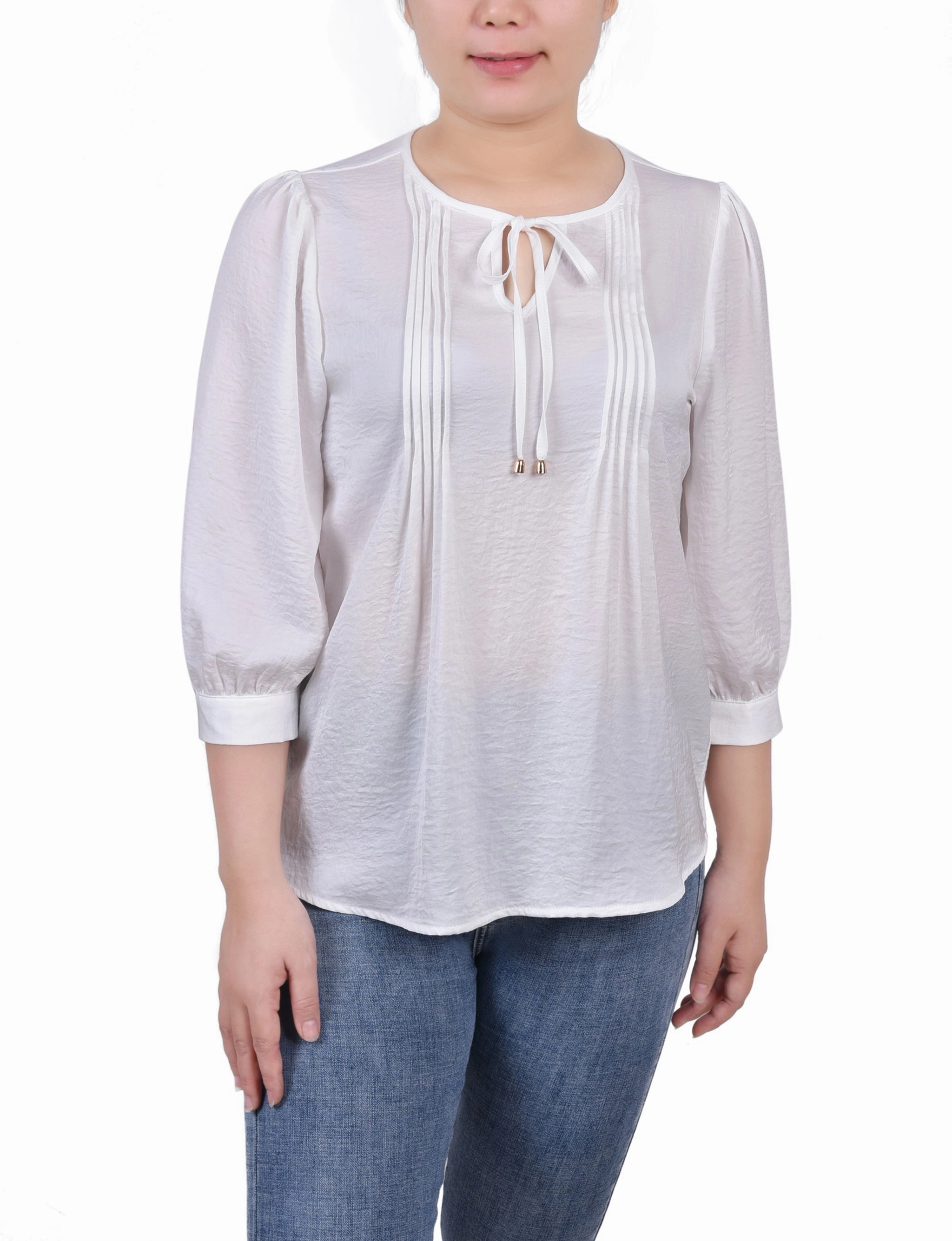 Anti Static Treatment Petite Elbow Sleeve Satin Blouse