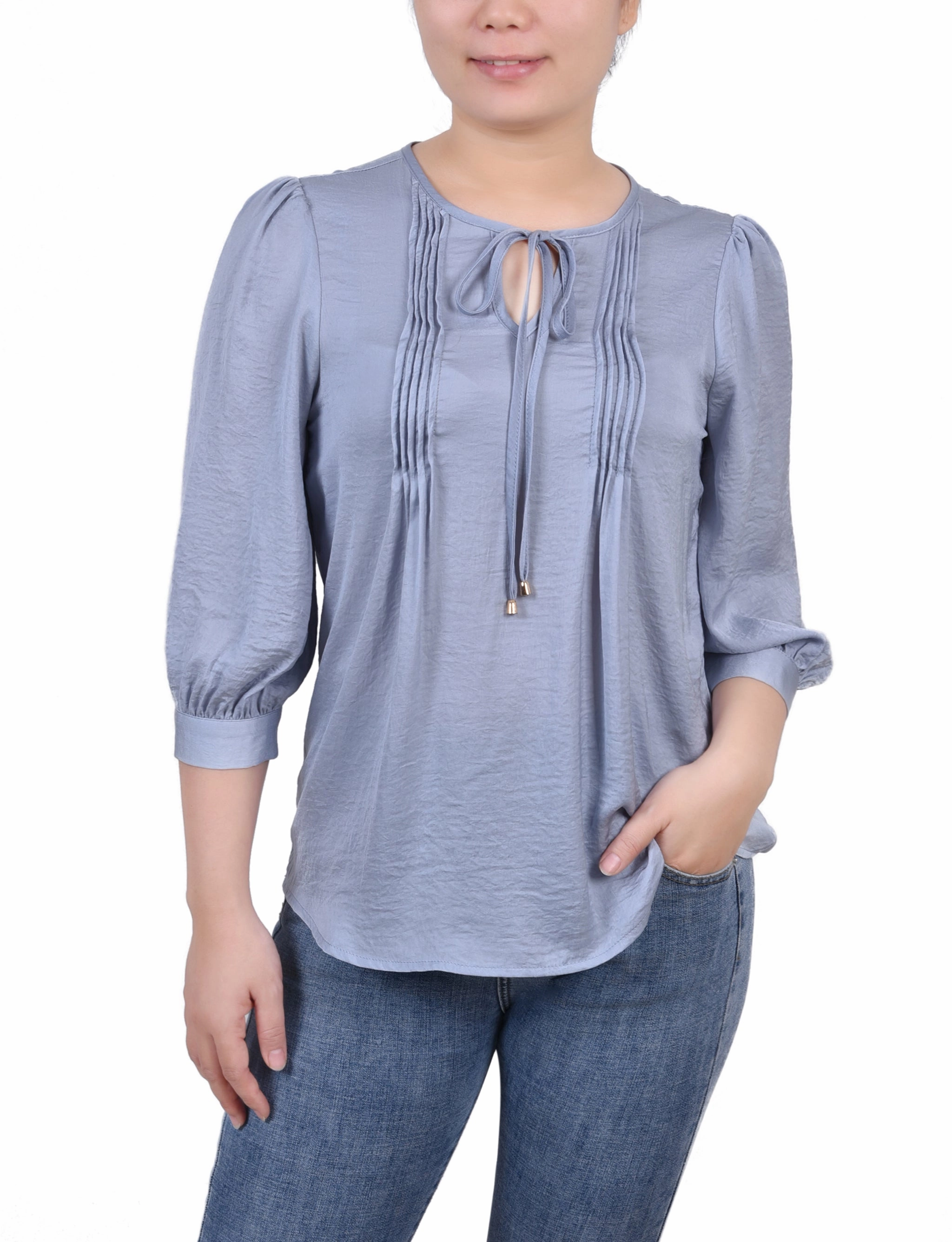 Petite Elbow Sleeve Satin Blouse Drop Shoulder