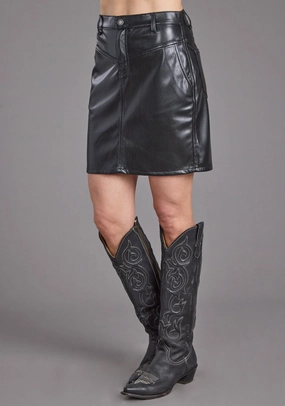 Stetson Womens Front Back Yokes Black Faux Leather Skirt Soft Aesthetic Minimal Style