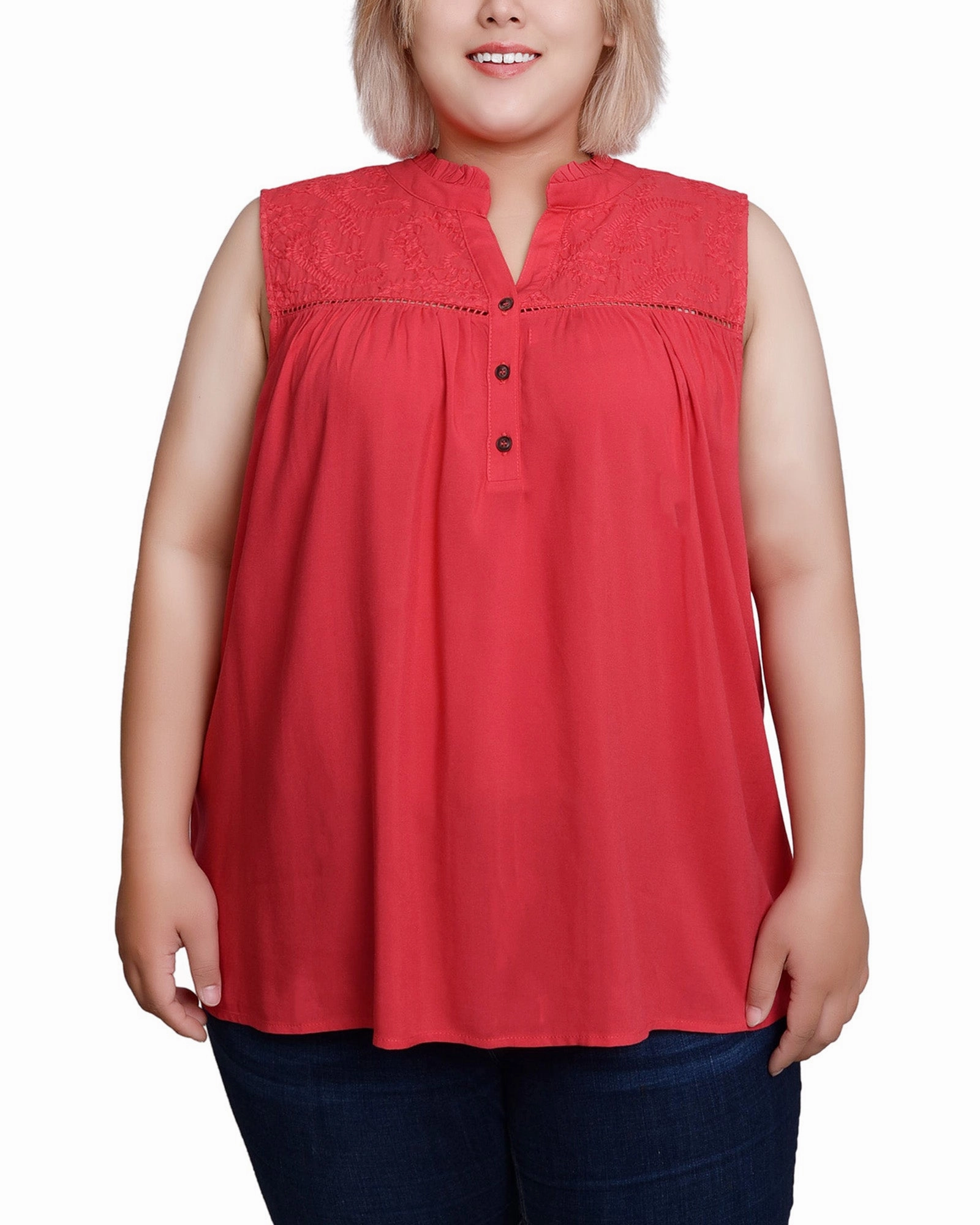 Formal Wear Torsion Support Structure Plus Size Sleeveless Yoked Blouse