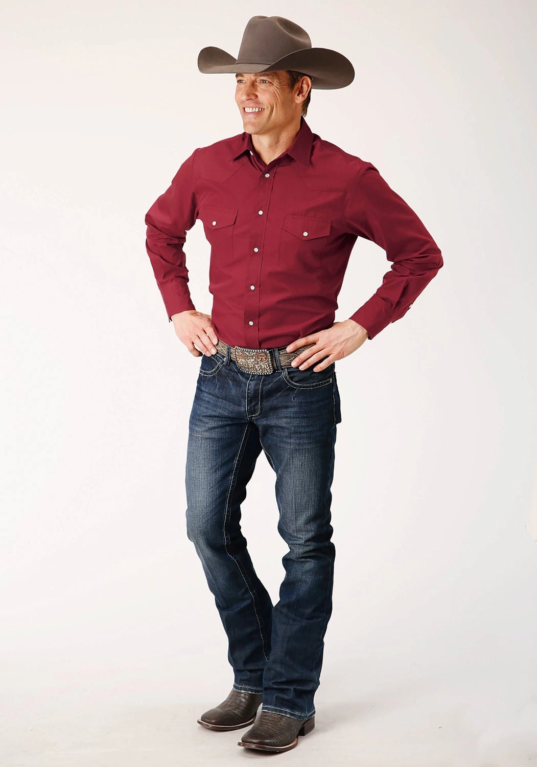 Lightweight Construction Roper Mens Broadcloth Deep Russet Cotton Blend L/S Shirt