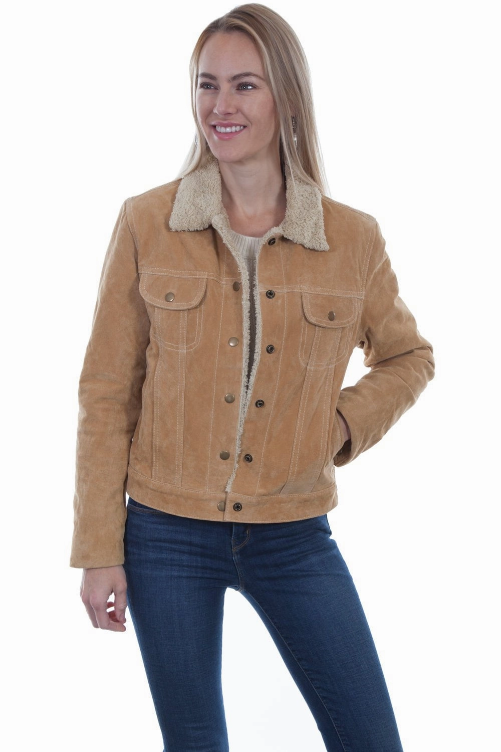 Soft Cover Scully Womens Old Rust Suede Faux Fur Jean Jacket