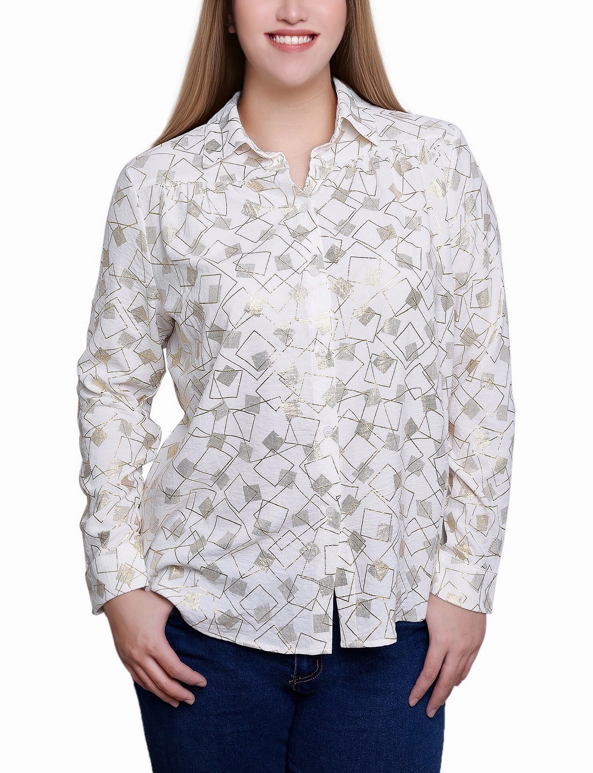 3/4 Sleeve Roll Tab Foil Print Blouse DurableWeave