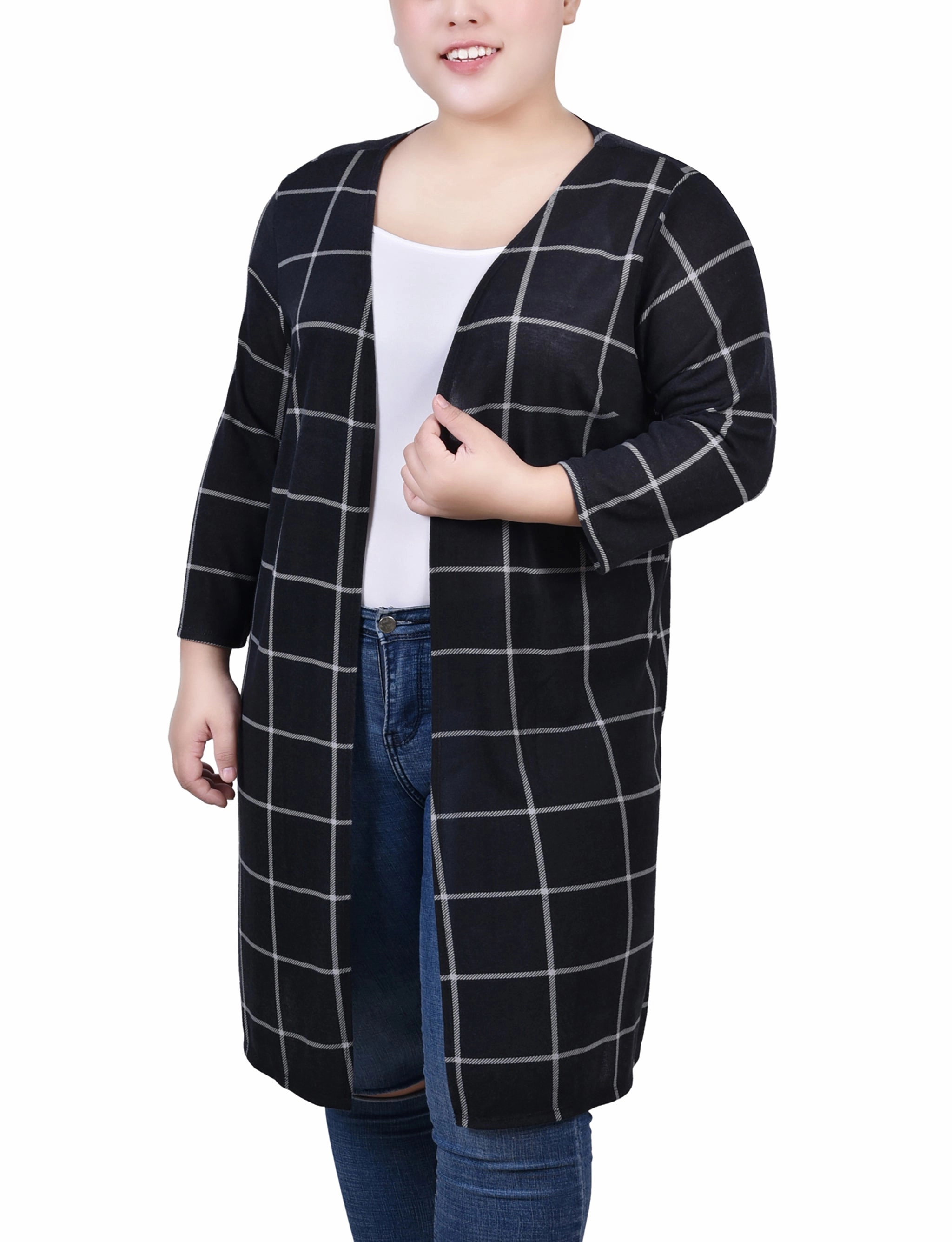 CompressionFit Comfy Fit Plus Size 3/4 Sleeve Knit Cardigan