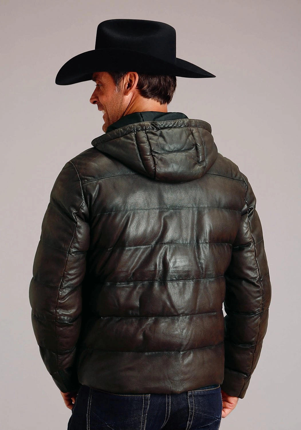 Stretch Enhanced Mobility Zones Stetson Mens Quilted Zip Grey Leather Leather Jacket