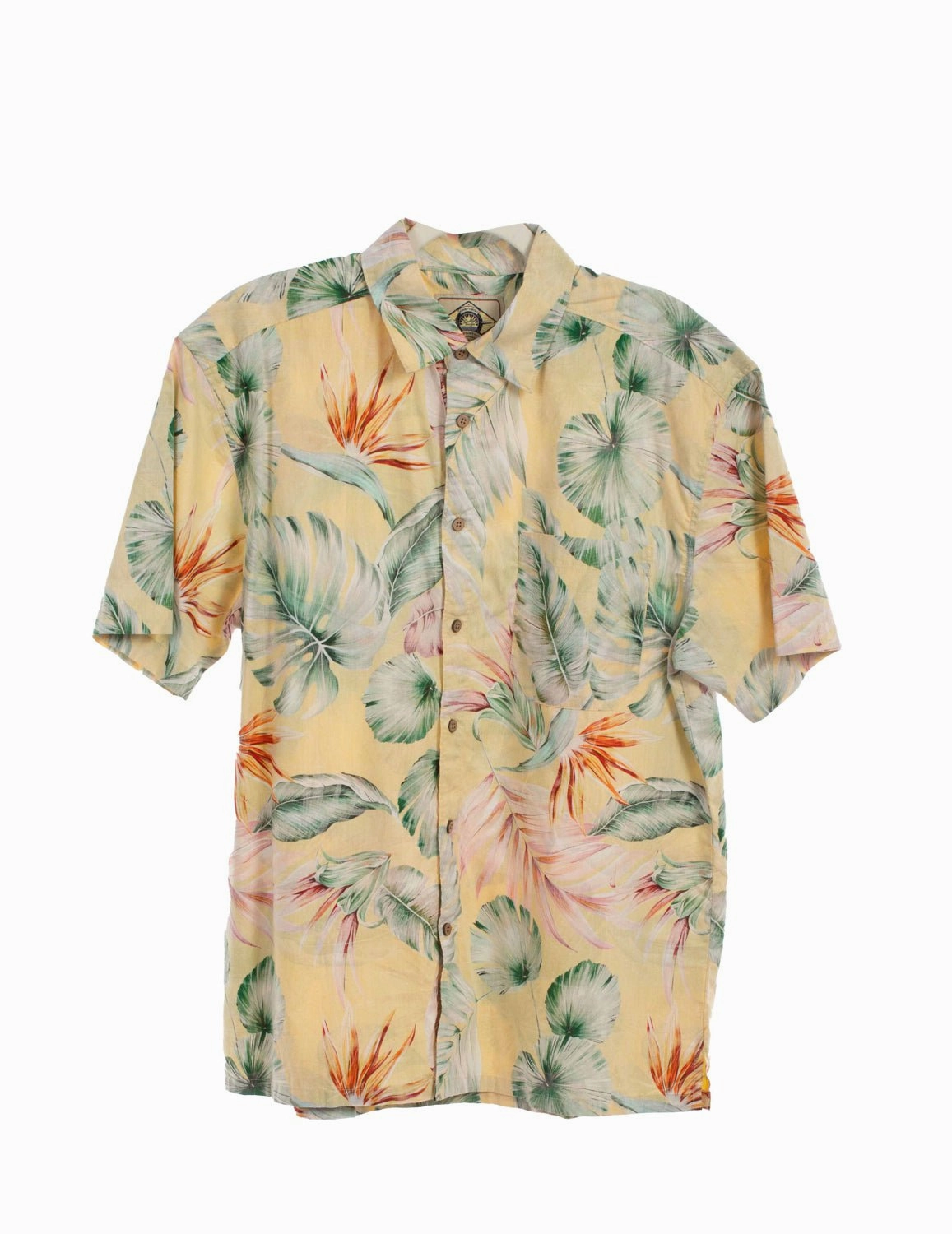 Fitted Silhouette Scully Mens Vibrant Floral Yellow 100% Cotton S/S Shirt