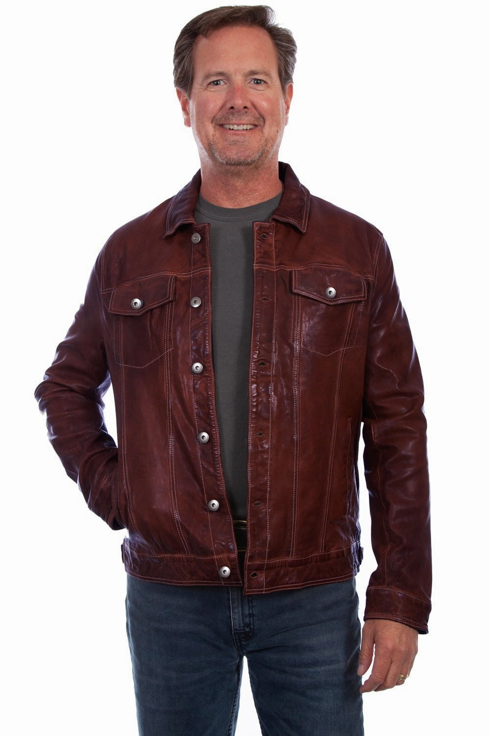 Scully Mens Chocolate Lamb Leather Washed Jean Jacket EcoFriendly Water Repellency Mesh Lining