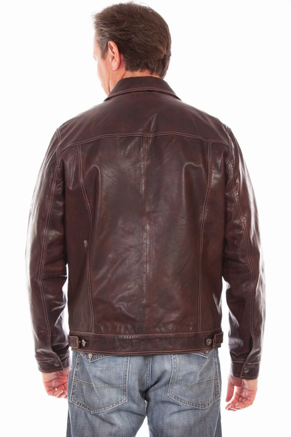 Softshell Construction Taped Edges Scully Mens Chocolate Lamb Leather Washed Jean Jacket
