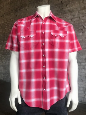 Sustainable Material Rockmount Mens Red 100% Cotton Shadow Plaid Western S/S Shirt