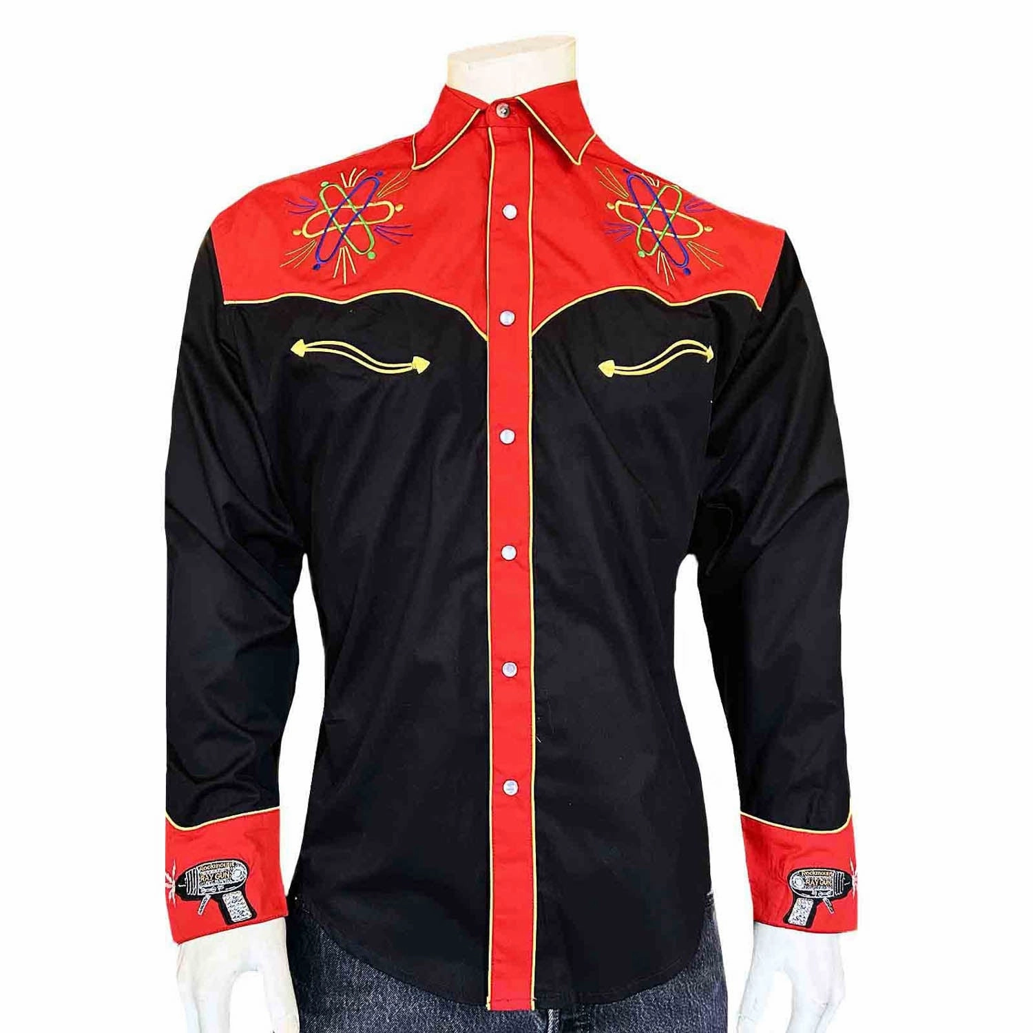 Sustainable fashion Rockmount Mens 2-Tone Atomic Cowboy Black/Red 100% Cotton L/S Shirt